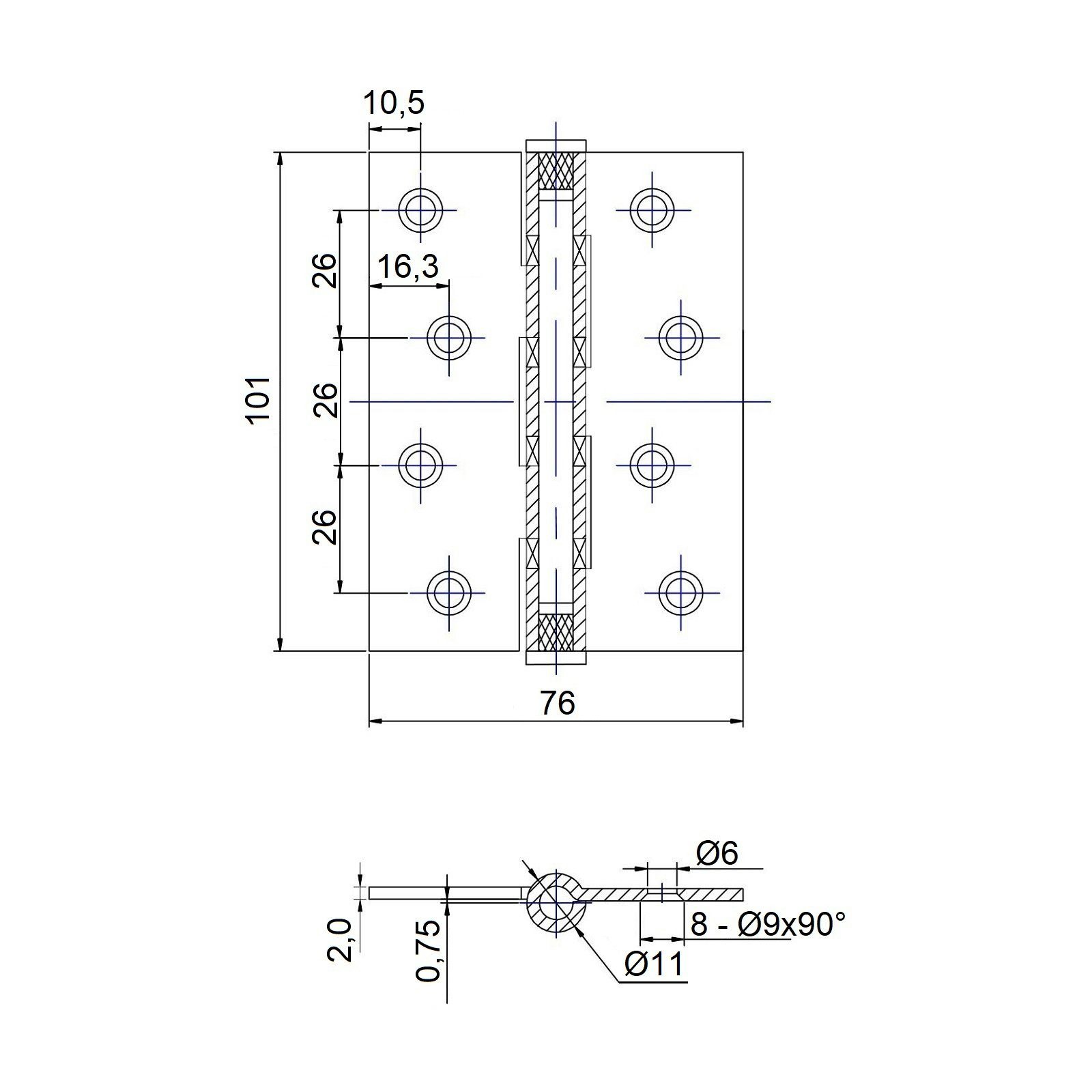 SO-TECH® Türbeschlag Türscharnier Edelstahl SS304 Aufschraubband (2 St), 101 x 76 x 2 mm, Edelstahl gebürstet