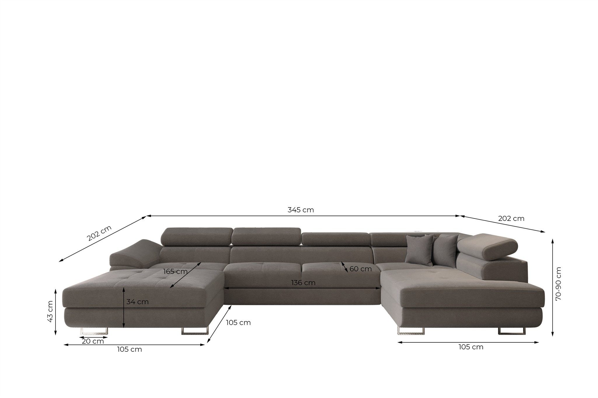 Fun Möbel Wohnlandschaft CARMELO Sofa mit Schlaffunktion und Ottomane Stoff Nova, mit Bettkasten, Rücken echt bezogen