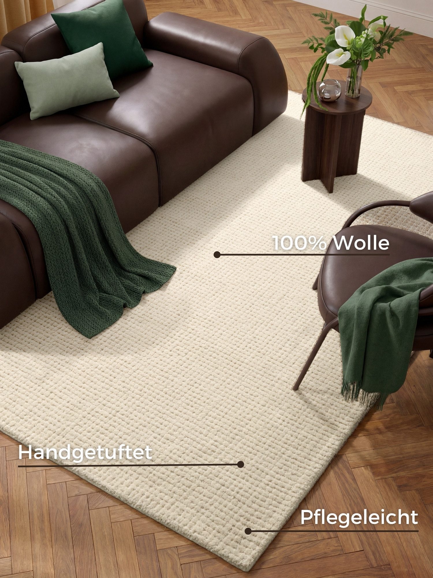 HANSE Home Wollteppich Wollteppich Eloise, rechteckig, Höhe: 17 mm, Wolle, Naturteppich, Handgemacht, Wohnzimmer, Schlafzimmer, Hygge
