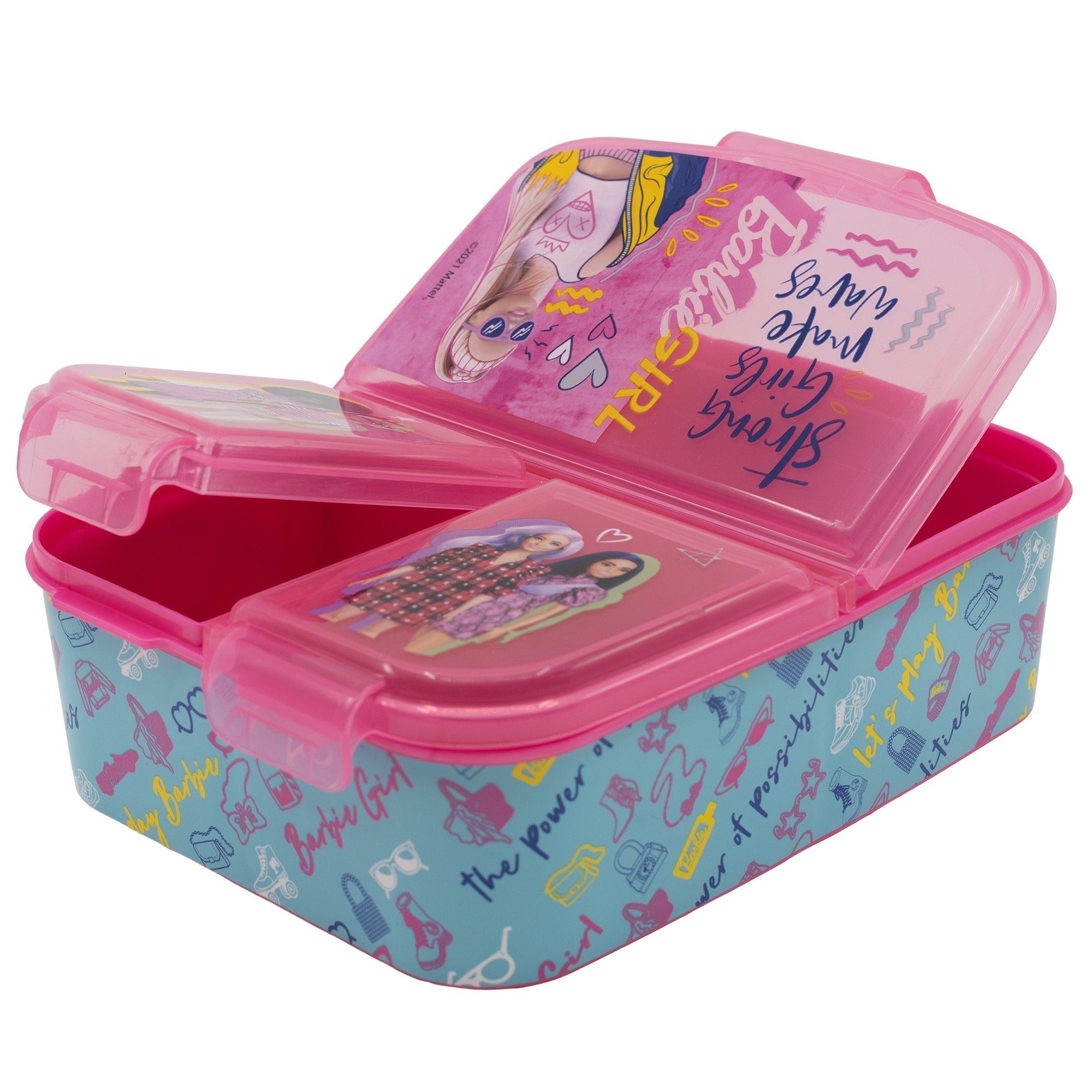 Friends Mattel® 3 (2-tlg) 2 and tlg Brotdose Lunchbox Kinder Trinkflasche, Kammern Barbie Kunststoff, Set