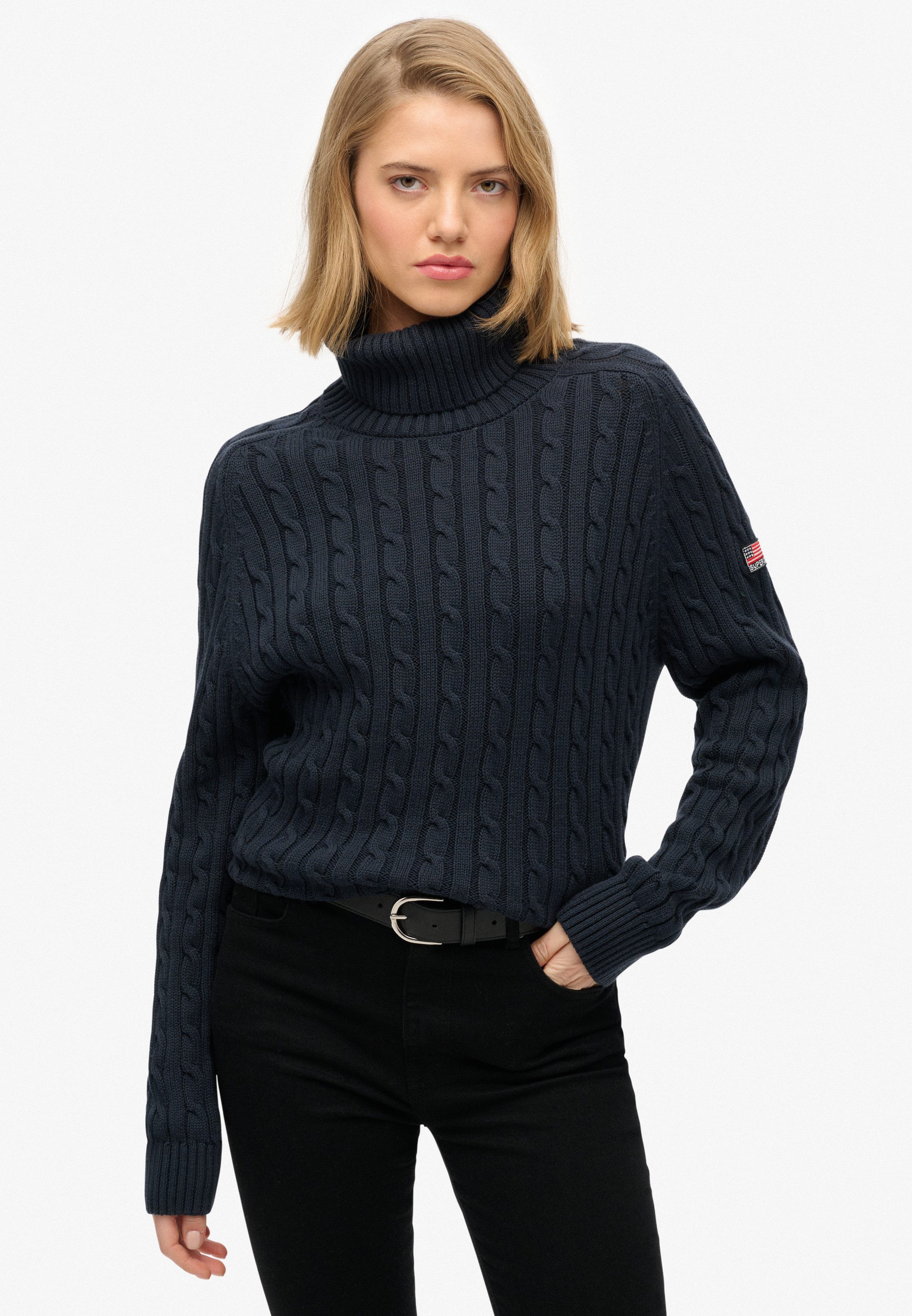 Superdry Rollkragenpullover SLOUCHY CABLE ROLL NECK Baumwolle, loose fit