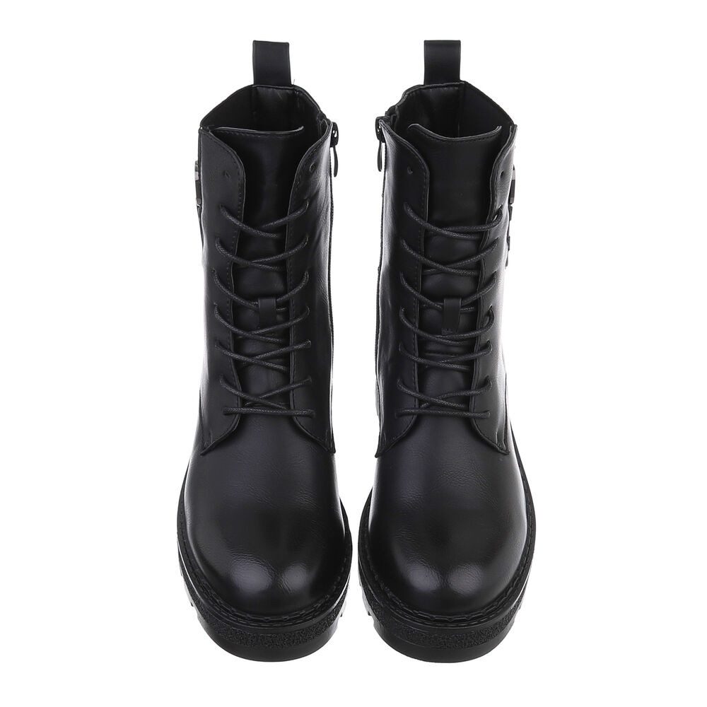 Ital-Design Damen Schnürschuhe Freizeit Schnürstiefelette (87531911) Blockabsatz Stiefeletten in Schwarz – Bild 4 von 5