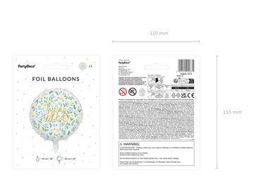 partydeco Folienballon, Folienballon IHS mit Blumen Motiv 45cm rund Weiß Gold Grün