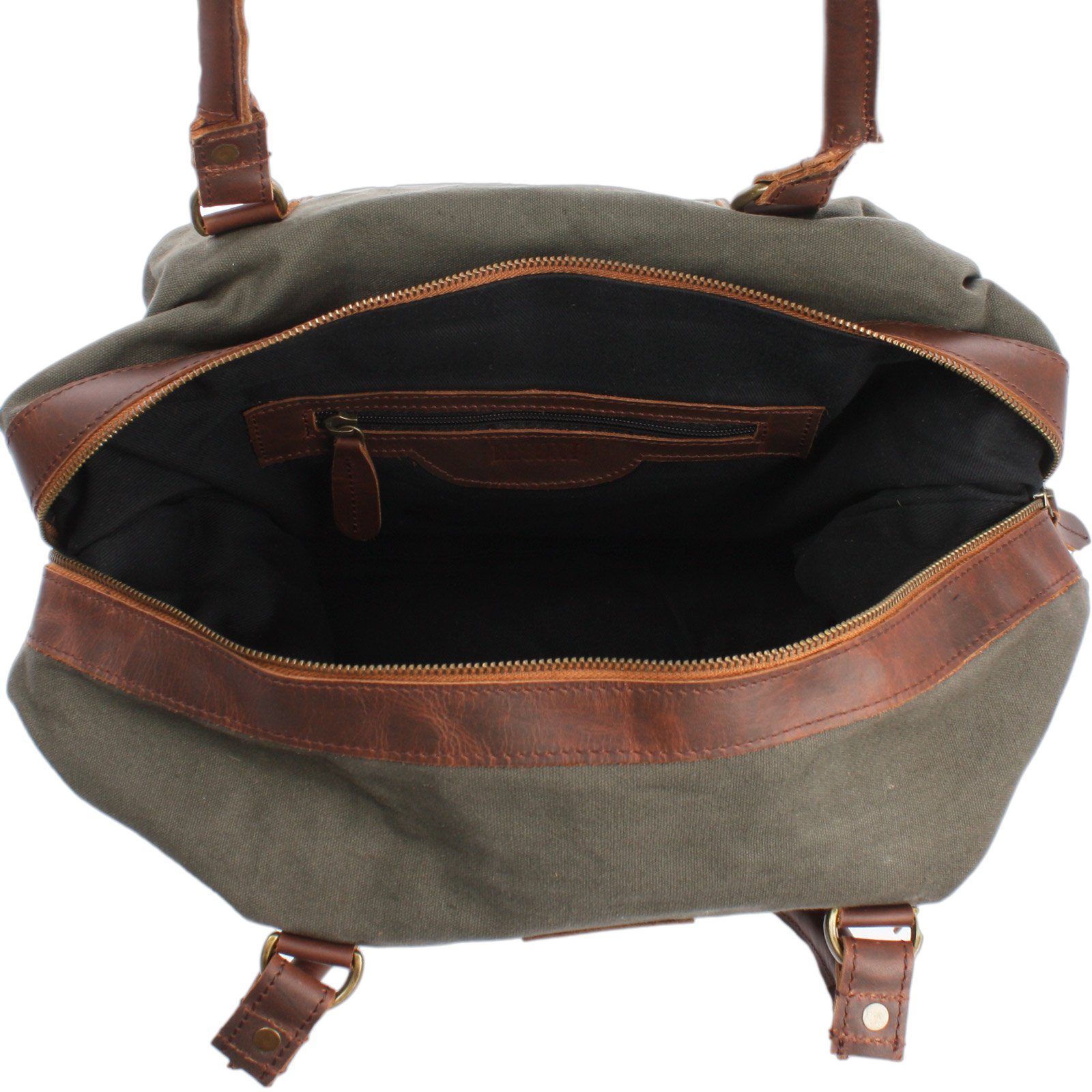 Weekender Leder Shopper LECONI grün Canvas Damen Herren LE2006