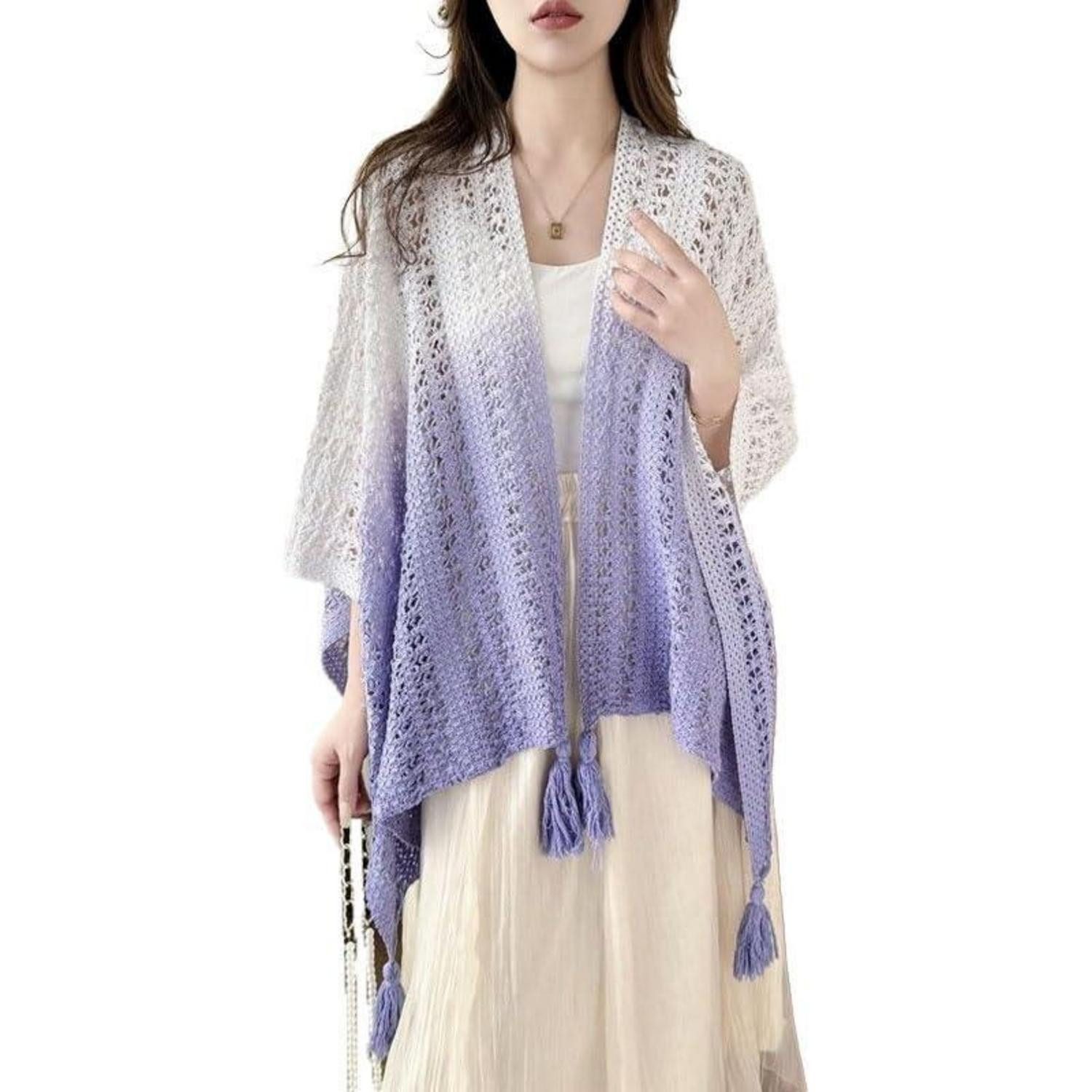 LuxusKollektion Strickschal Damen Poncho Cardigan Wickelponcho Lila, (1-St)