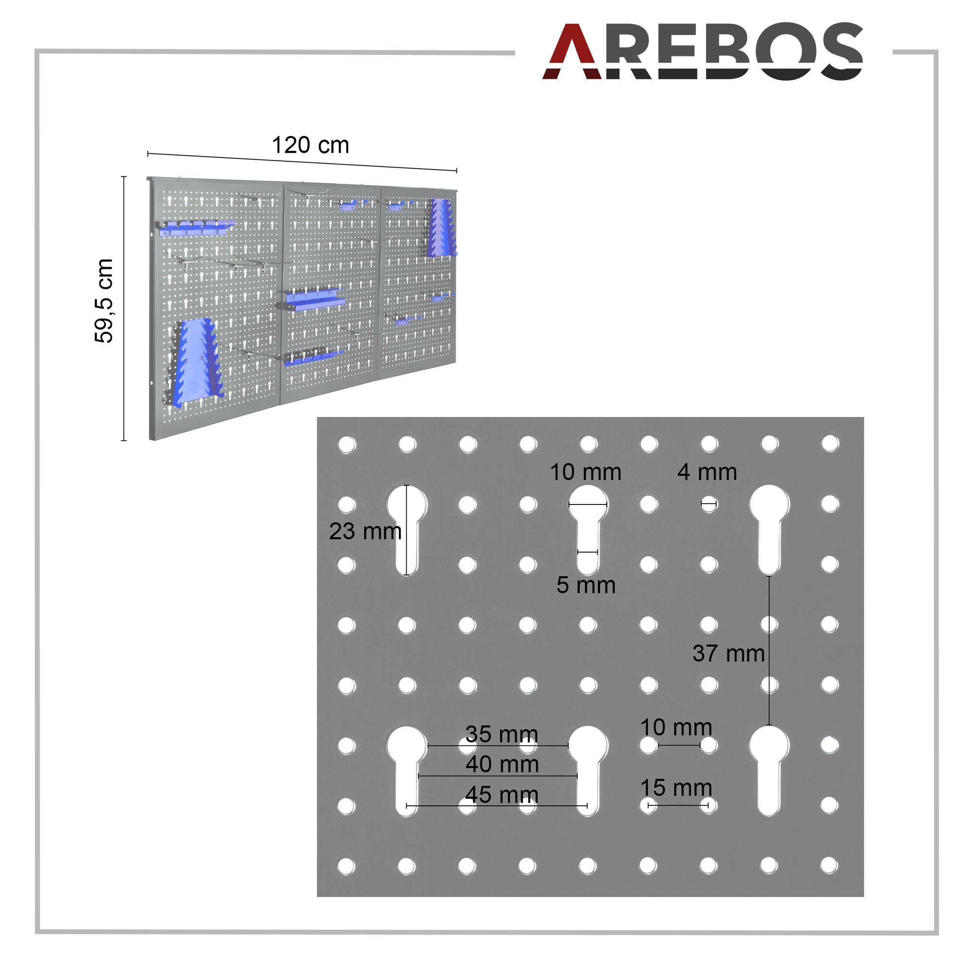 Arebos Lochwand Haken, 17-teiliges Hakenset Werkzeugwand (Set) Rot/Blau, dreiteilig, Stk., 3 Schwarz/Blau 17 mit