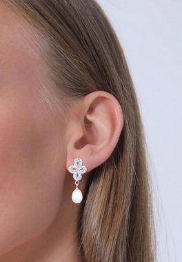 Elli Premium Paar Ohrhänger Perlen Infinity Kreuz Kristalle Silber