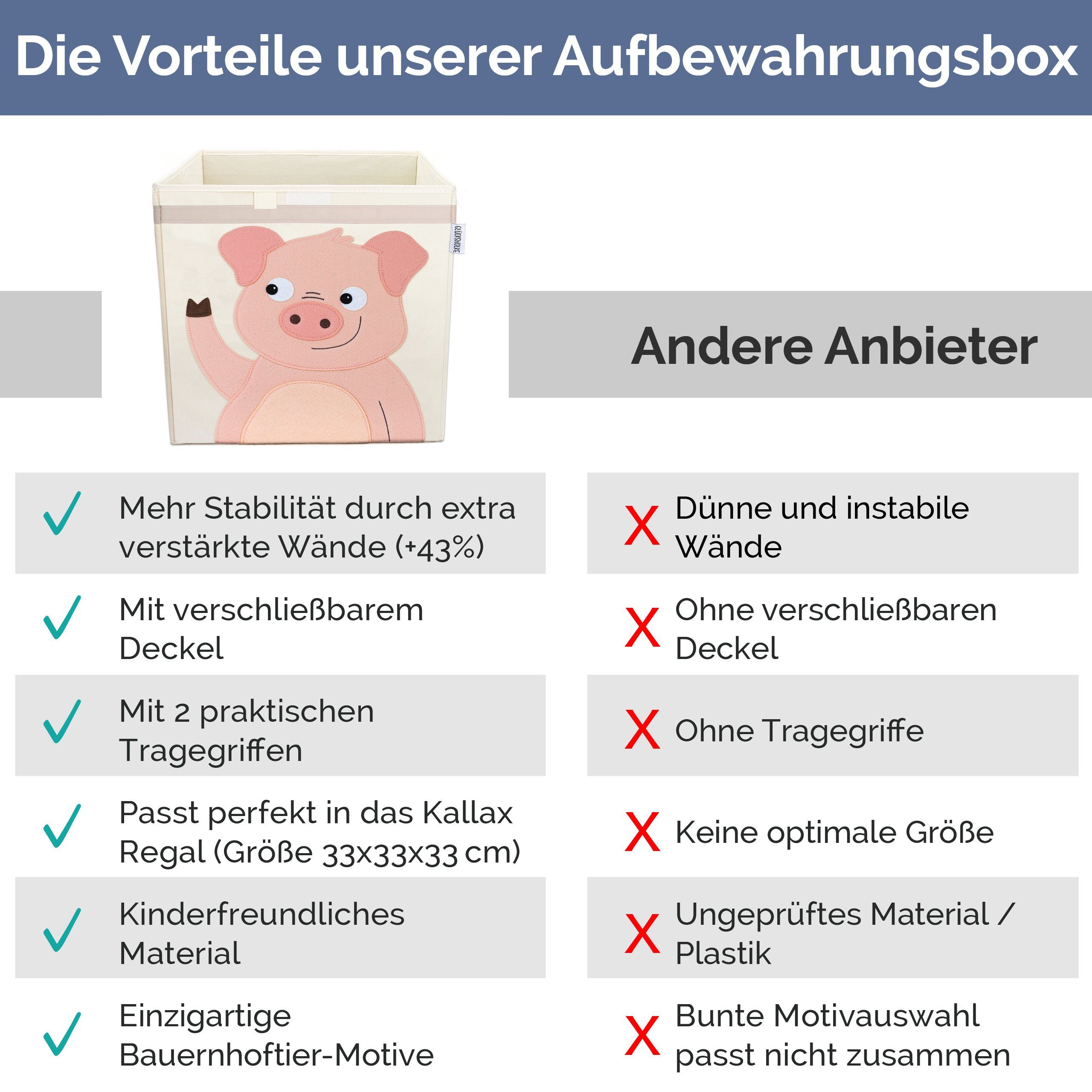 GLÜCKSWOLKE Aufbewahrungsbox Kinder - 15 Motive I Spielzeugkiste mit Deckel für Kinderzimmer (Größe 33x33x33), Boxen zur Aufbewahrung im Kallax Regal I Kiste fü – Bild 4 von 5