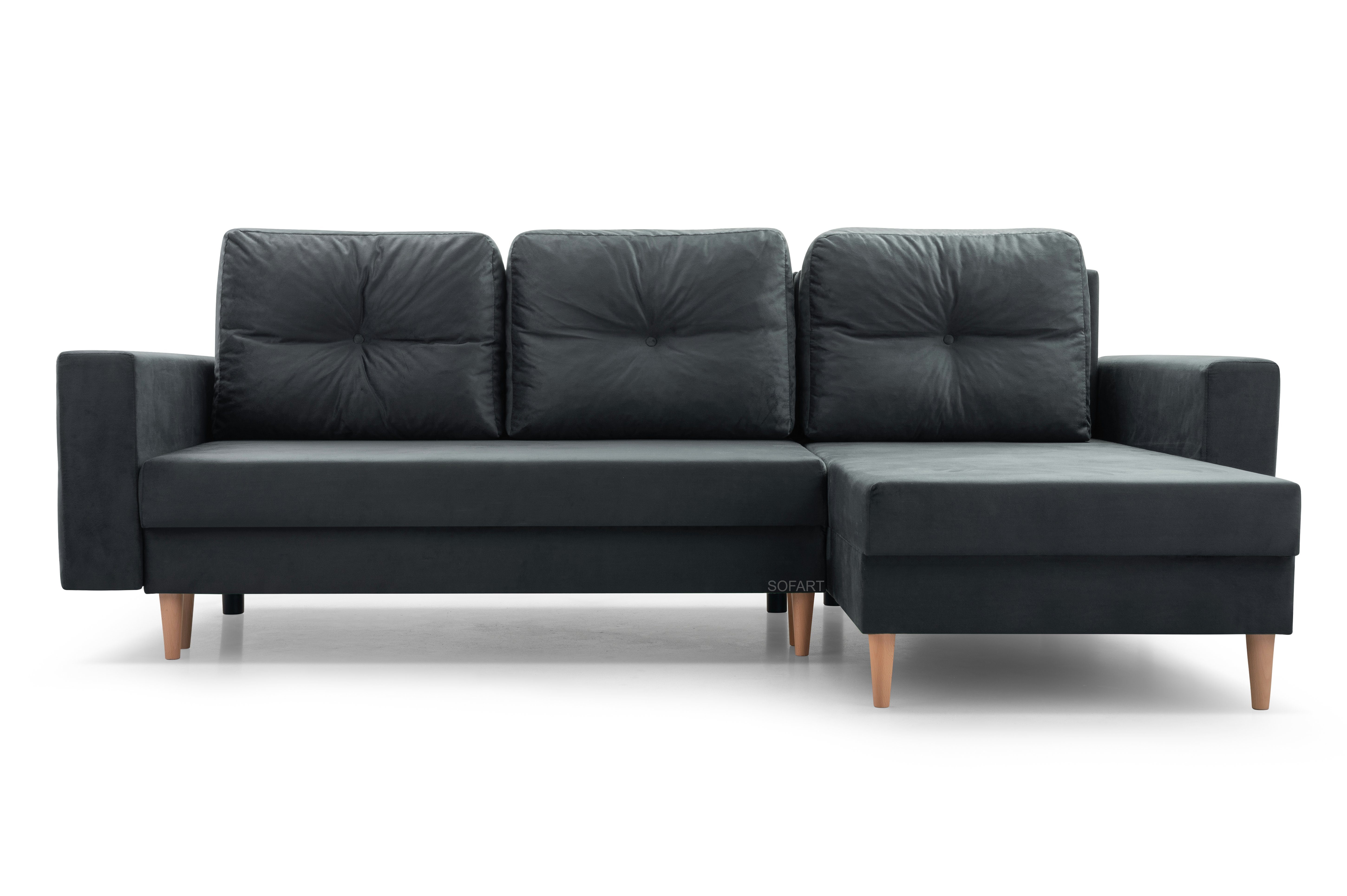 MOEBLO Ecksofa Carl, mane Links als auch rechts montierbar Couch für Wohnzimmer, Schlafsofa Sofagarnitur Sofa Eckcouch L-Form Wohnlandschaft, mit Bettkasten und Schlaffunktion Dunkelgrau - MANILA 19