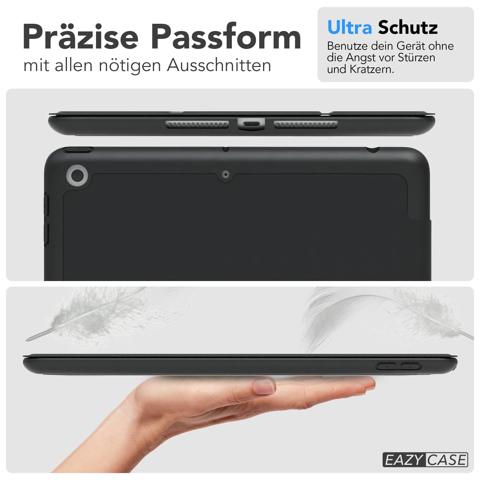 EAZY CASE Tablet-Hülle Penholder Smartcase für iPad 7. / 8. / 9. Gen. 10,2 Zoll, Hülle Schutzhülle mit Sleep Wake Up Funktion Etui zum Klappen Schwarz