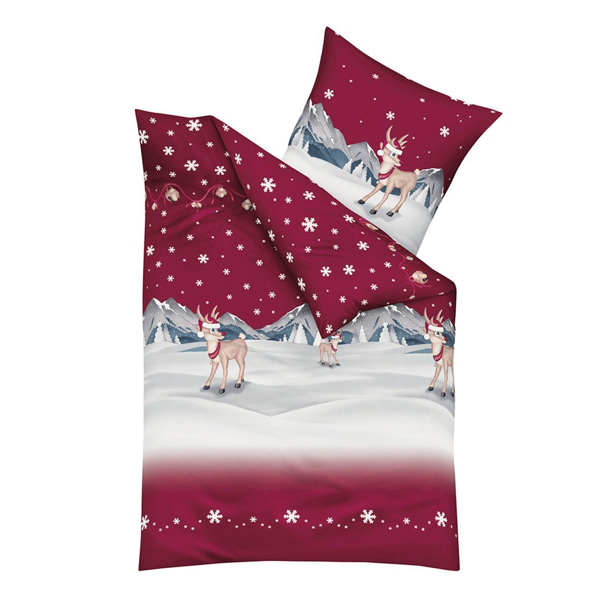 TRAUMSCHLAF Bettwäsche Winterwonderland, Biber, 2 teilig, Rentiere in Winterlandschaft