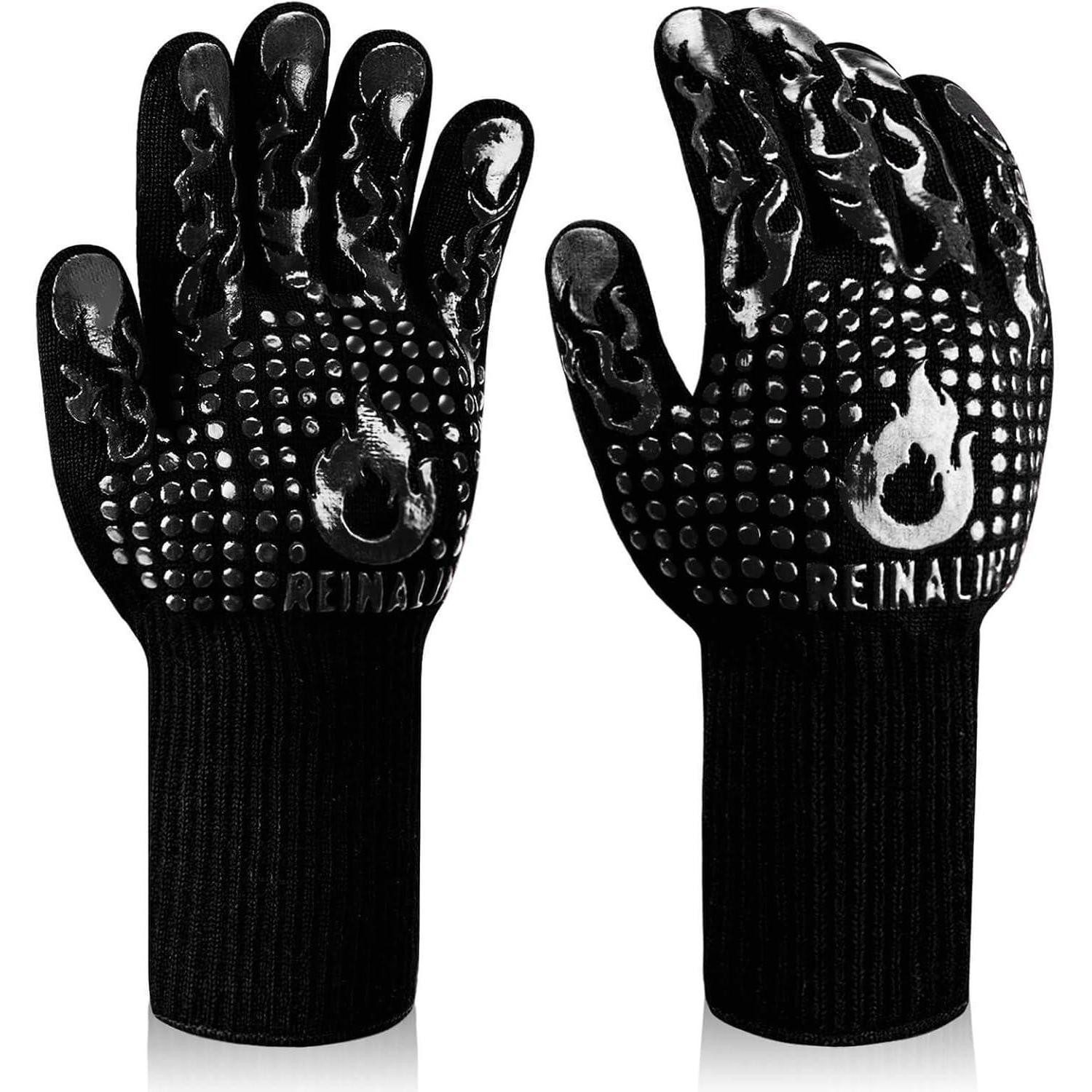 Grillhandschuhe Grillhandschuhe Hitzebeständig 800C Ofenhandschuhe BBQ S M Schwarz-f1