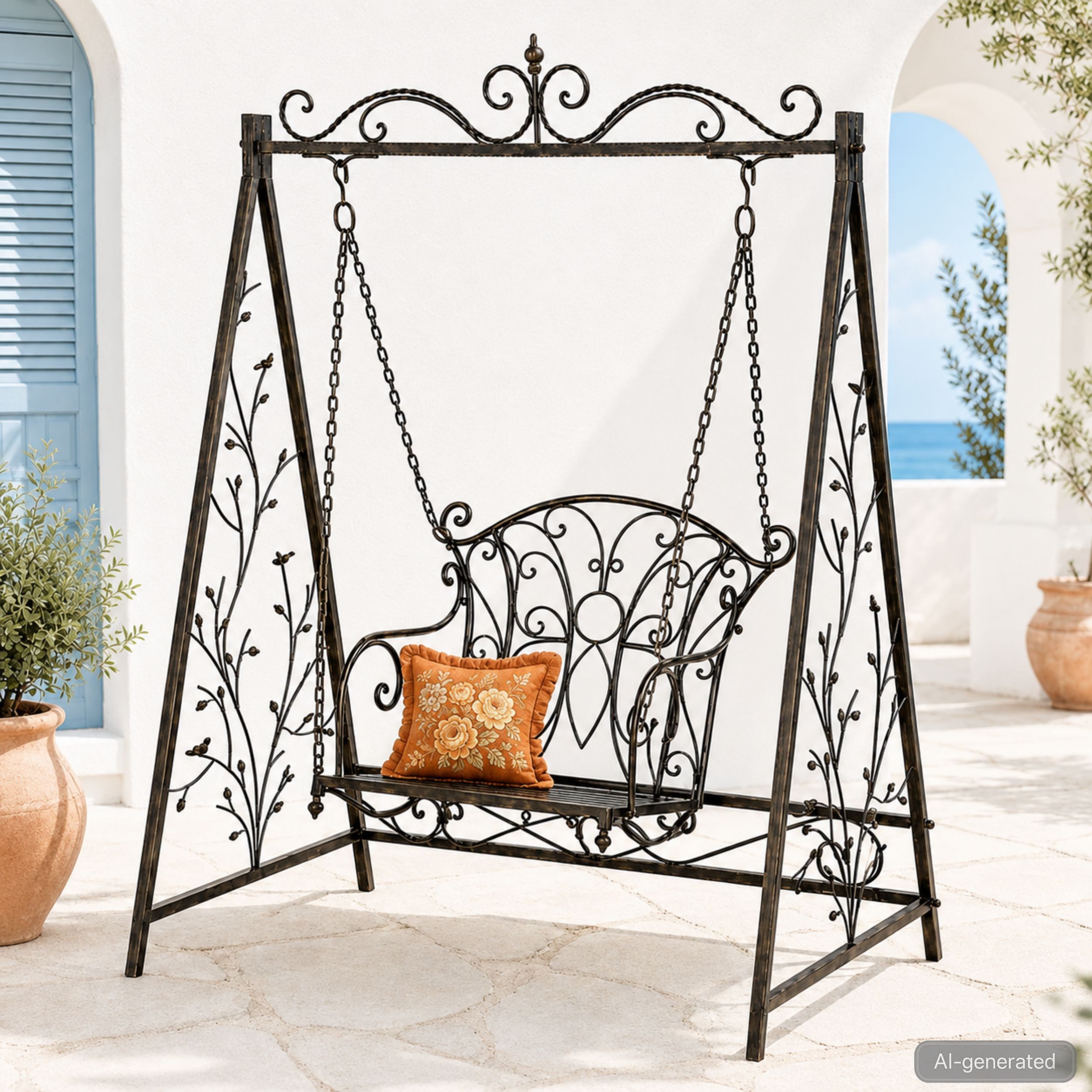 DanDiBo Hollywoodschaukel Metall Antik Gartenschaukel 18811+1868 Hängesessel, Hängestuhl mit Gestell Schmiedeeisen Schaukel Garten