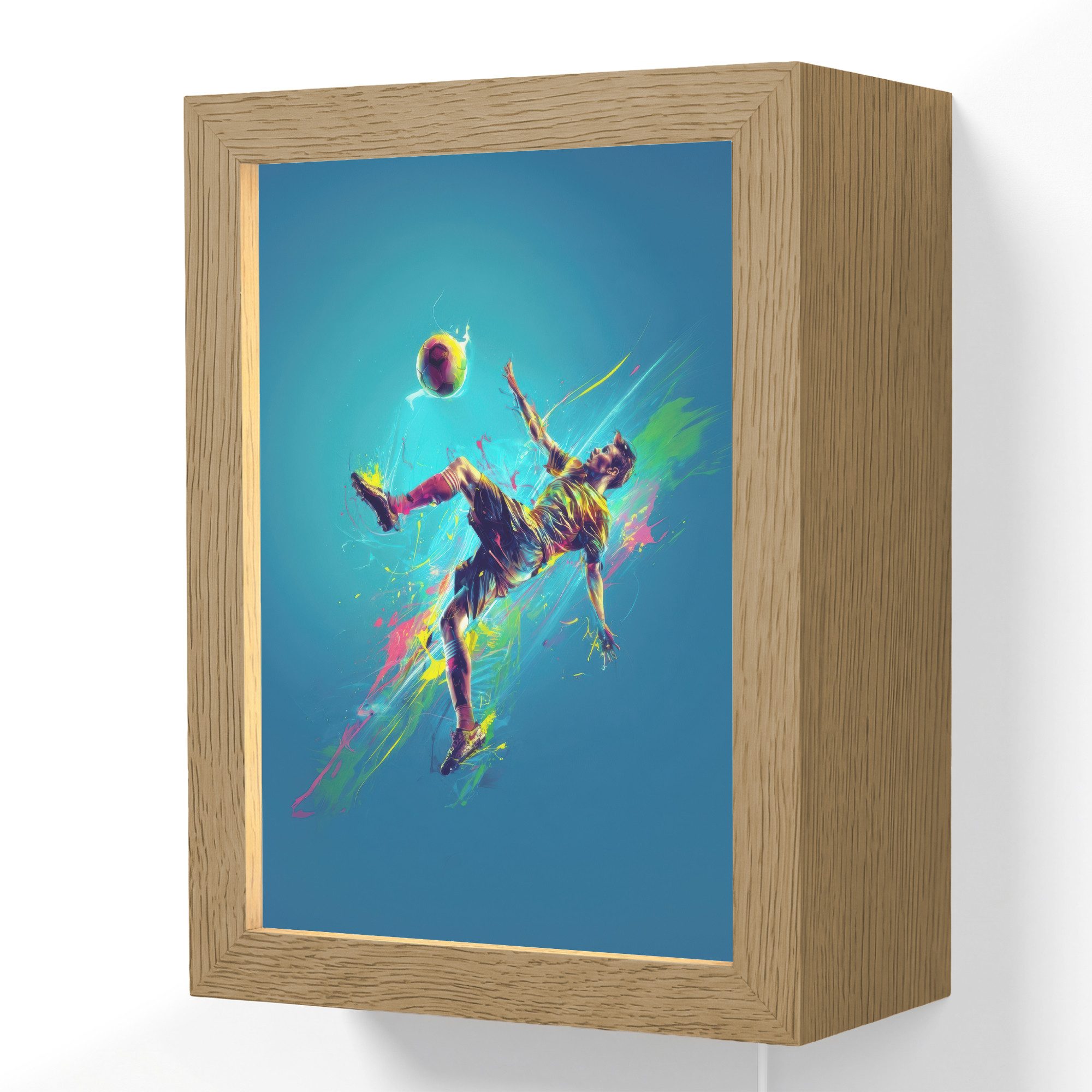 OnlyWow Wandleuchte Lightbox Fußballer - Farbspritzer - Farbenfroh - Ball - Jungen, Dimmbar, Farbwechsel, LED, Warmweiß, Kaltweiß, Neutralweiß Einstellbar, Wandlampe Innen, Dimmbar, mit Kabel, LED, Beleuchtung, Kinderzimmer