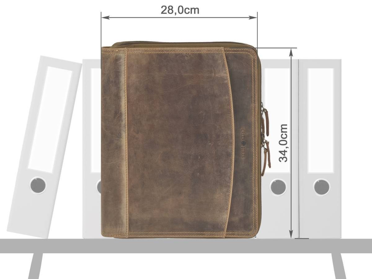 Greenburry Schreibmappe "Vintage" Leder antikbraun Konferenzmappe 28x34x6cm, mit 2 Fächern, Business-Mappe, A4, mit Reißverschluss