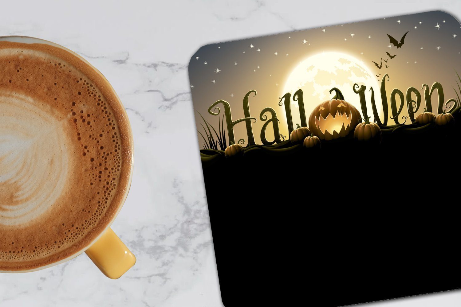 für Halloween durch MuchoWow einer, Gläser, von Zubehör Vollmond Korkuntersetzer, Buchstaben Tischuntersetzer, Glasuntersetzer 6-tlg., Die beleuchtet den Untersetzer, Tasse Glasuntersetzer, in