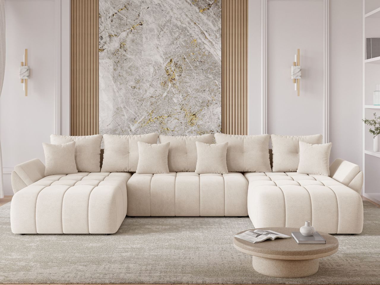 GrainGold Ecksofa U-Form Decor U, Set, Bettkasten, Wellenfedern, Schlaffunktion, DL-Mechanismus