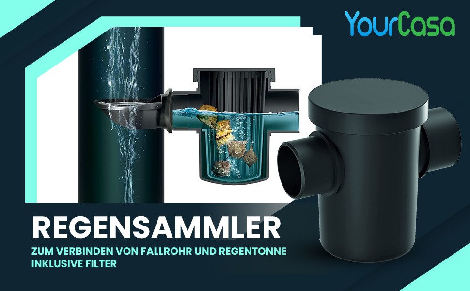 YourCasa Regentonnenfüllautomat Regensammler zum Verbinden von Fallrohr und Regentonne, 9 teiliges Set, Regenrinne 75-120 mm, einfache Montage