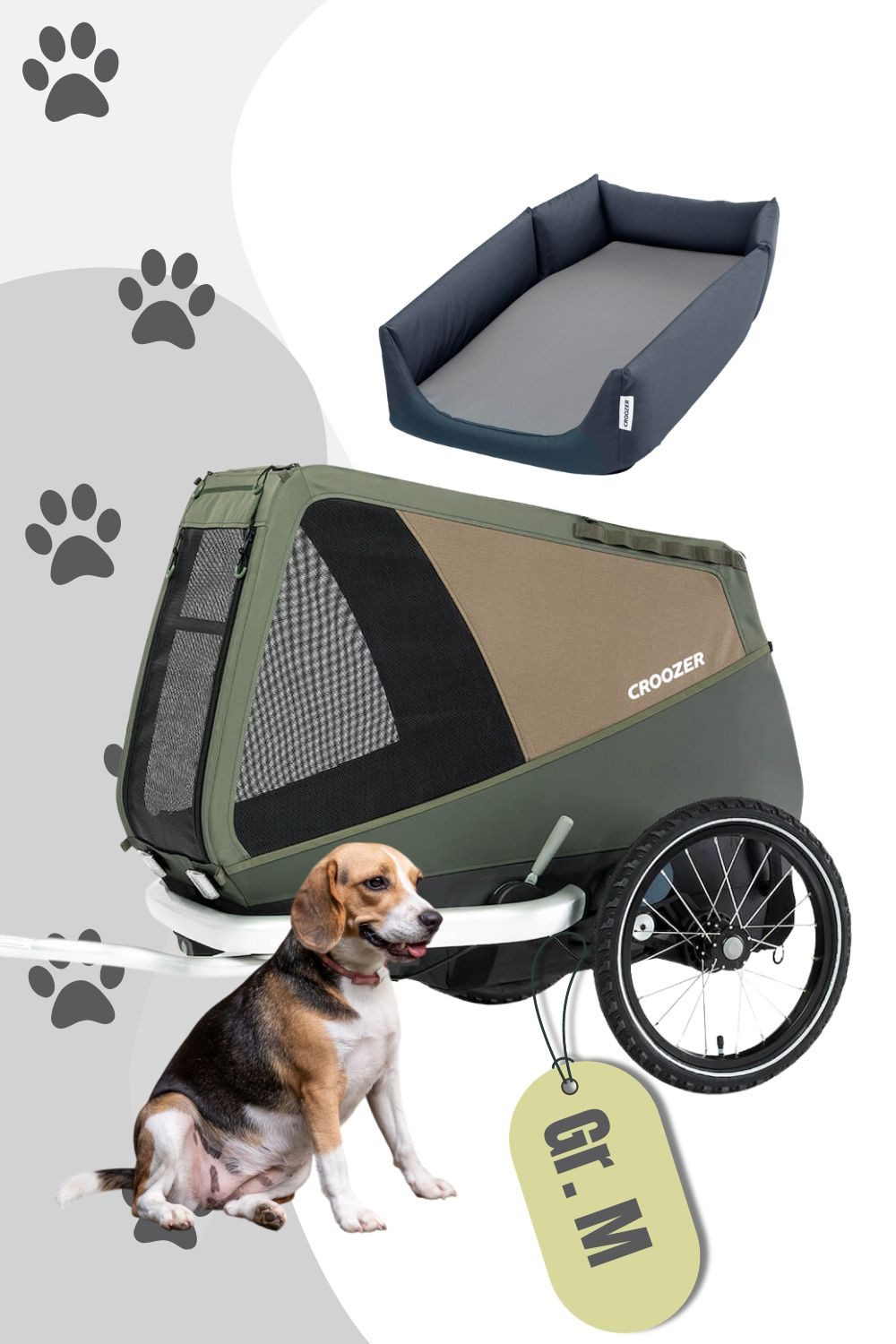 Croozer Fahrradhundeanhänger Dog Enna Cozy Ride Bundle - Moss Green inkl. Hundebett