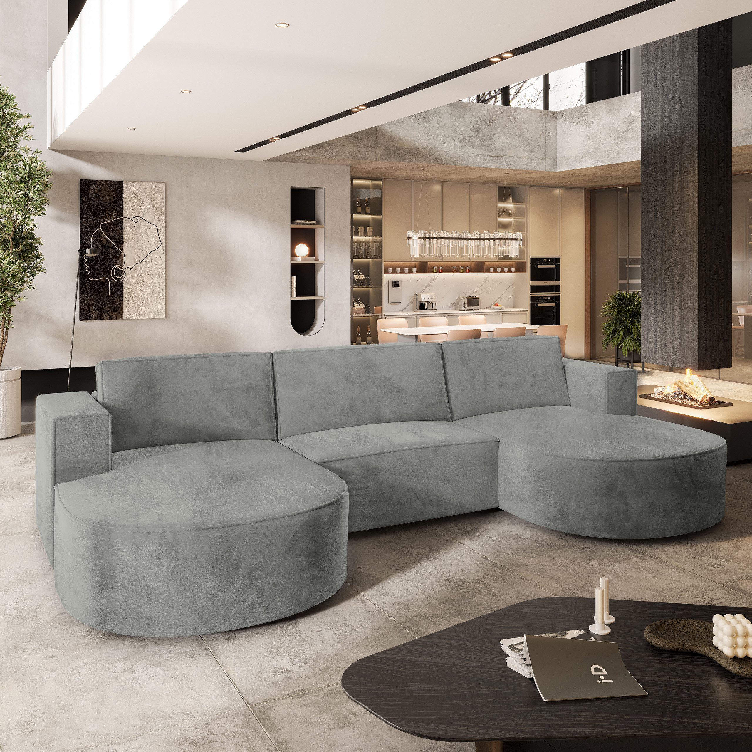 Masseno Ecksofa VEZZO mit Schlaffunktion U-Form, Sofa mit Bettkasten