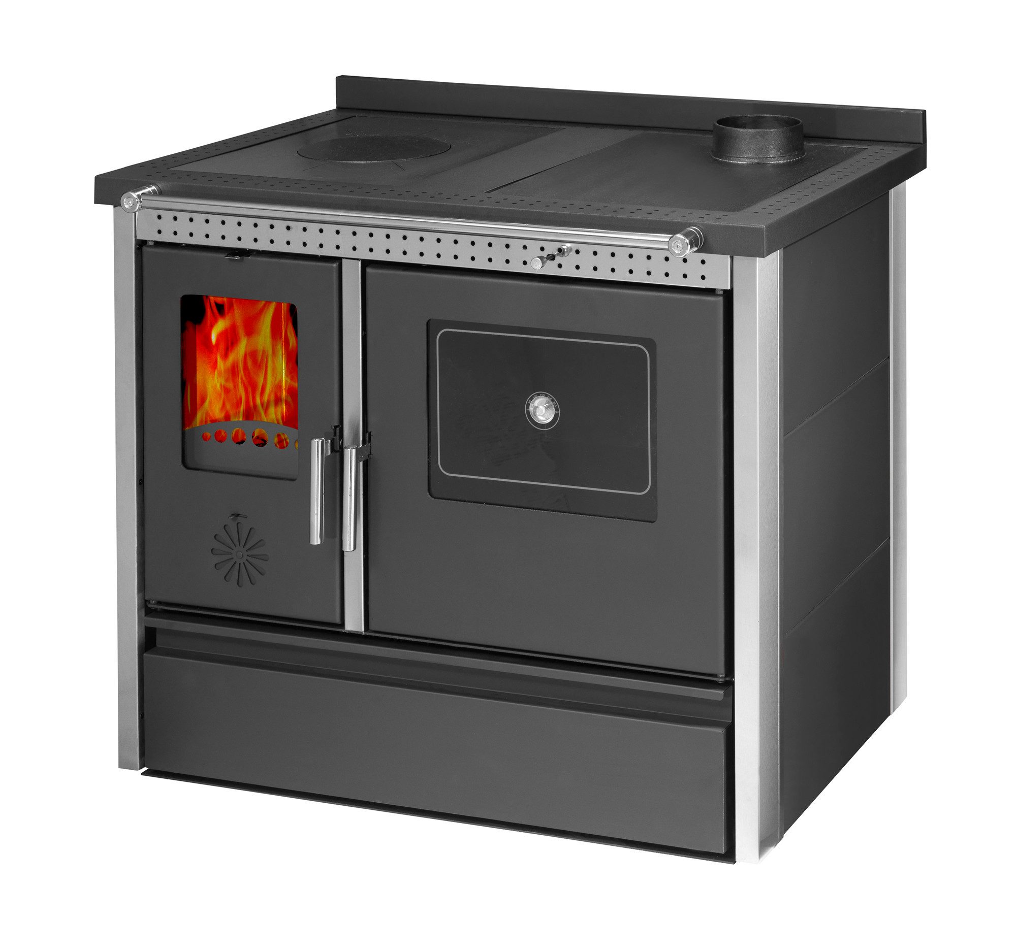 Hosseven Kaminofen 4050 Lotus Inox, 11,16 kW, Küchenofen, Holzofen, Schwedenofen, Küchenherd, Balkanofen