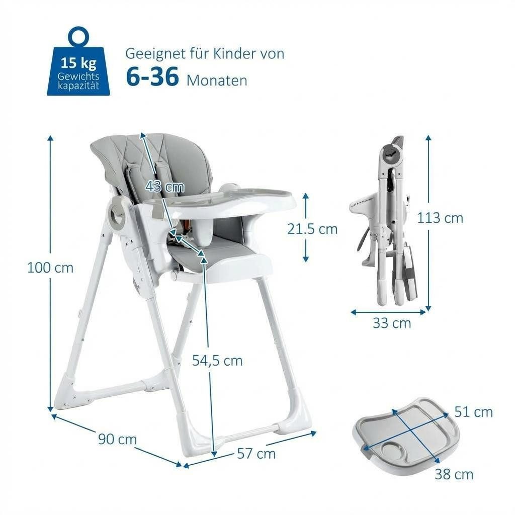 GarveeMore Kinderklappstuhl 3-in-1 Babyhochstuhl – Klappbarer Kinderstuhl mit Multifunktion, mit Tablett & Gurt, leicht zu reinigen, tragbar