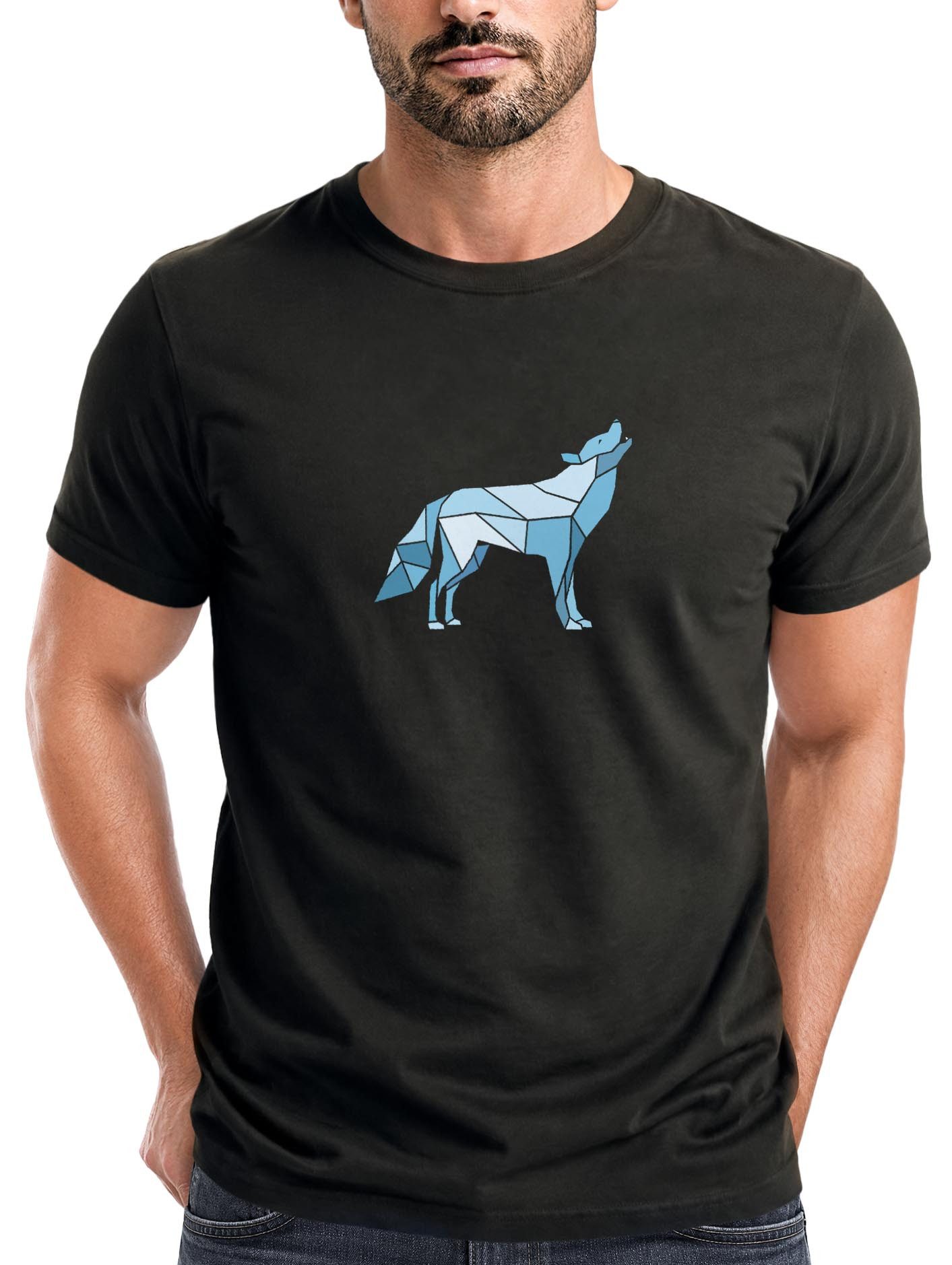 Print-Shirt Herren T-Shirt Bedruckt Polygon Grafik Wolf Outdoor Fashion Tiermotiv