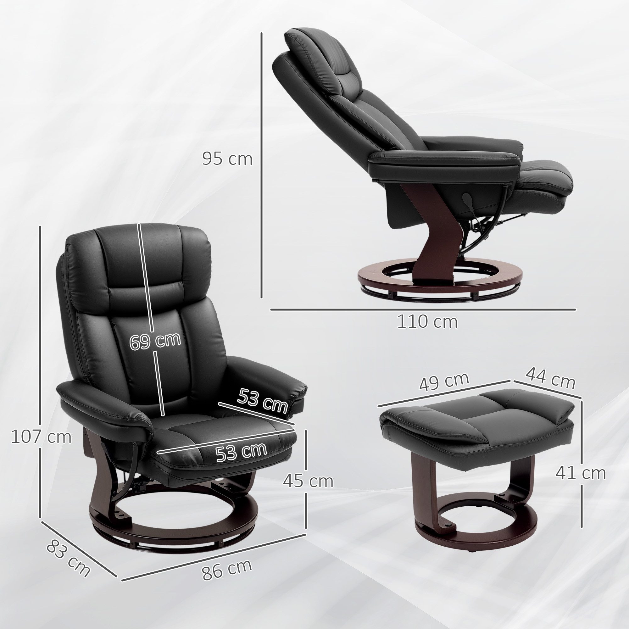 HOMCOM Relaxsessel 360°drehbarer TV-Sessel mit Hocker, Taschenfeder (Ruhesessel, 2-St., Fernsehsessel), für Wohnzimmer, Kunstleder, Schwarz