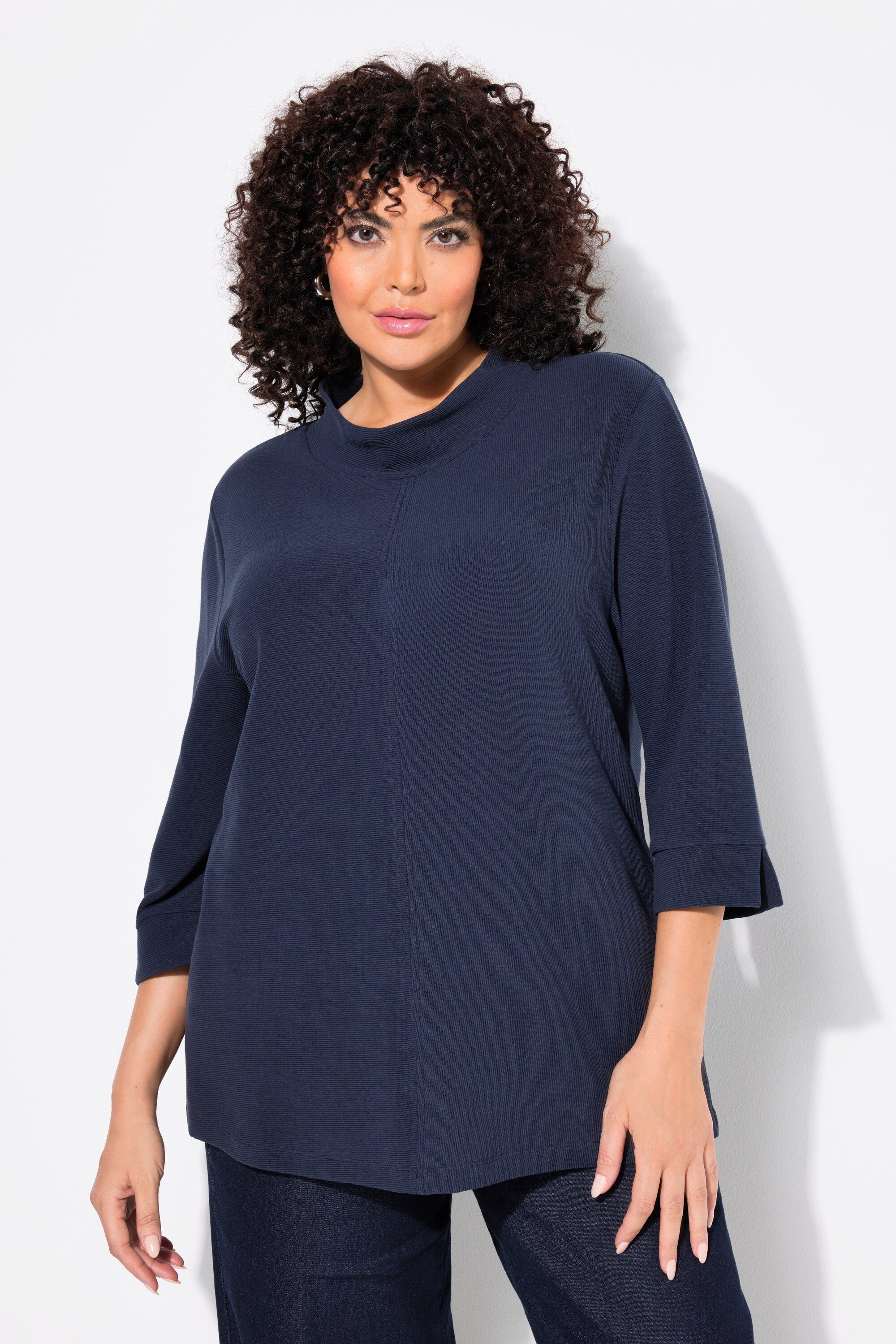 Ulla Popken Sweatshirt Sweatshirt Querrippen Stehkragen günstig online kaufen