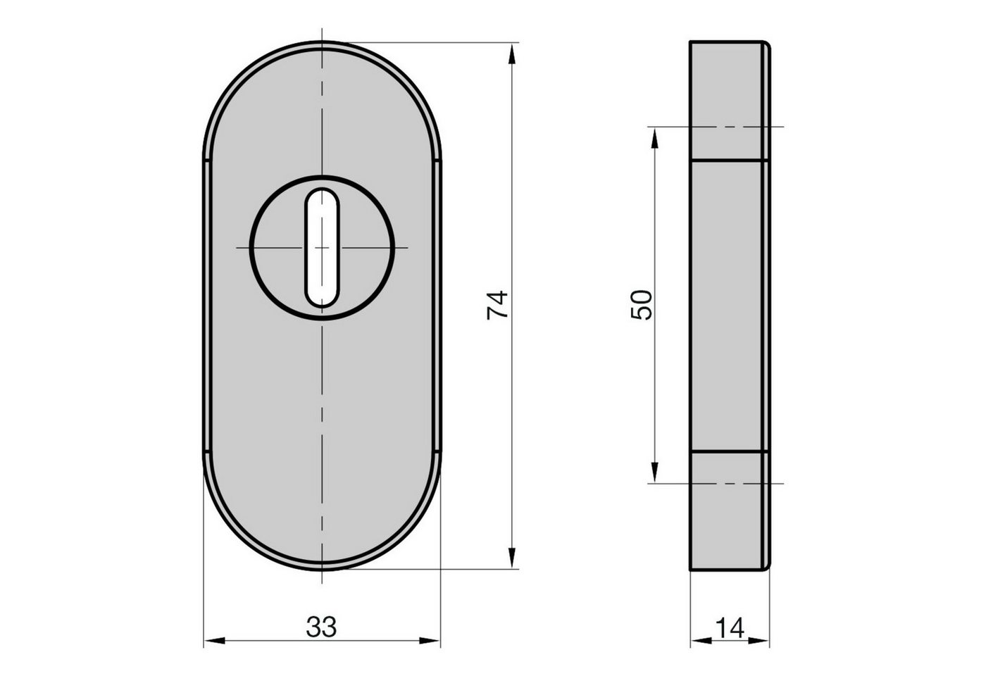 Thumbnail - BASI Türbeschlag Schutzrosette mit Zylinderabdeckung (Packung), PZ-Lochung, für Profil- und Rahmentüren, 14 mm, oval
