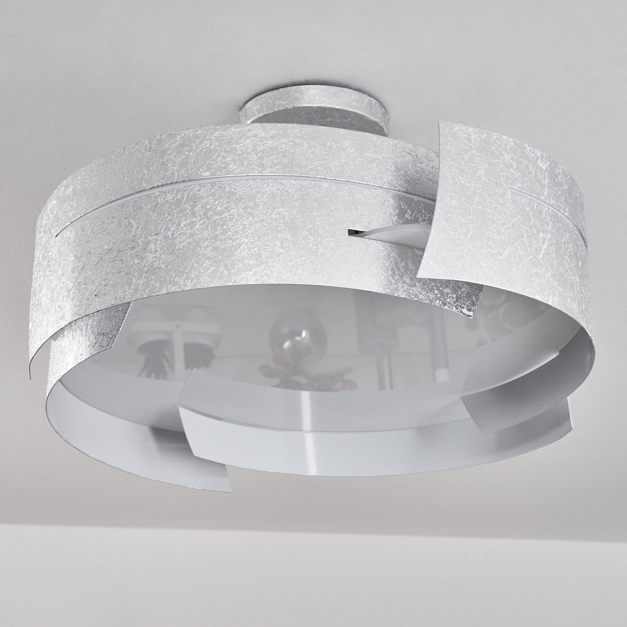 Silber/Weiß, Deckenleuchte Deckenlampe ohne hofstein Leuchtmittel, aus runde 3xE27 Metall/Glas in »Spano«