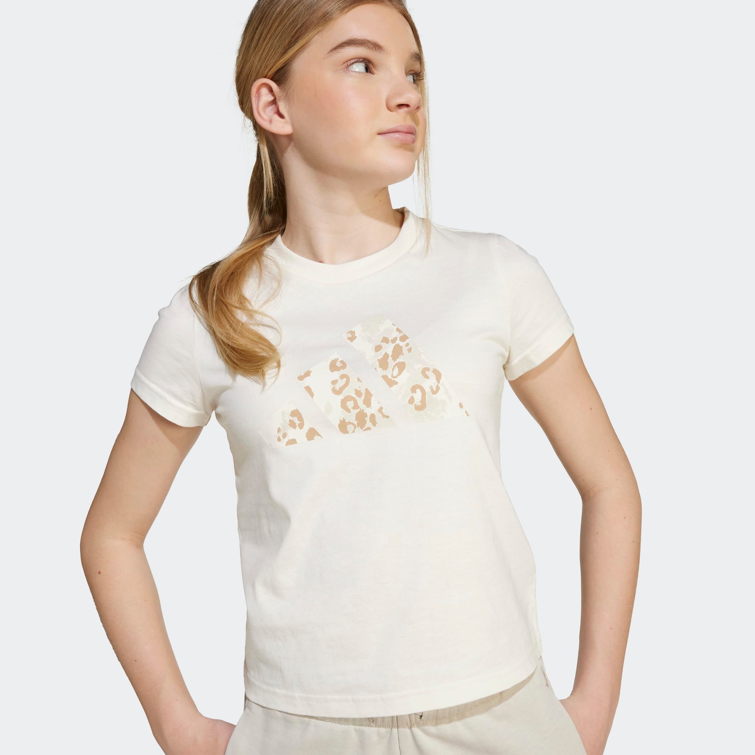 adidas Sportswear T-Shirt ADIDAS GIRLS ANIMAL BIG LOGO SINGLE JERSEY- FÜR KINDER UND TEENS mit Rundhalsausschnitt, ohne Verschluss, mit Animalprint