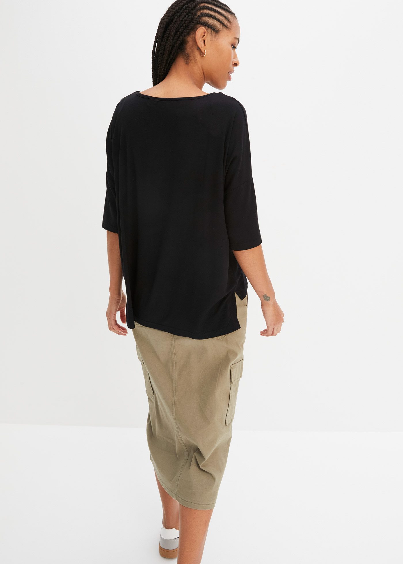 bonprix T-Shirt Oversize-Passform, 3/4-Ärmel, U-Boot Ausschnitt günstig online kaufen