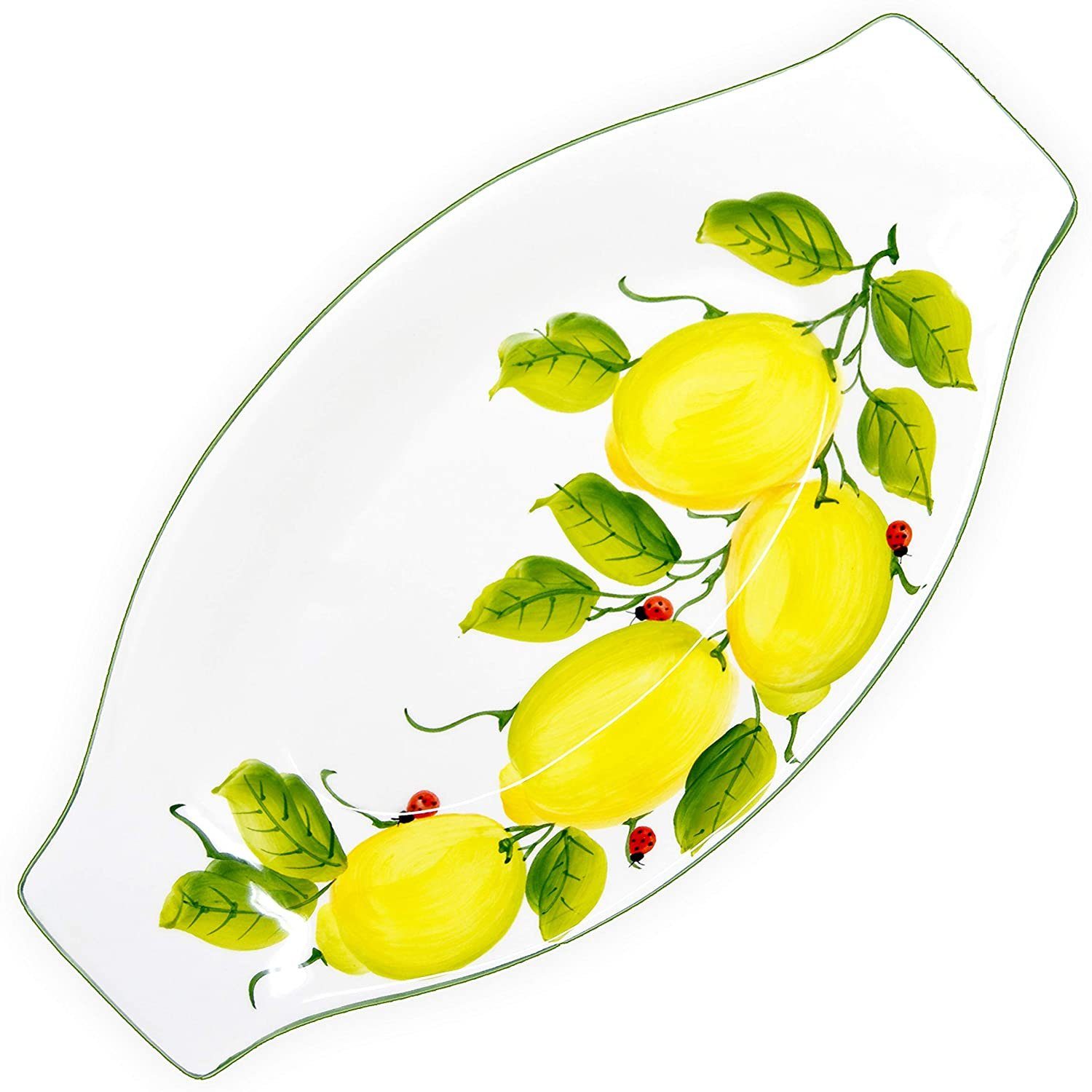 (1-tlg), Lashuma Marienkäfer Handgemachte Rand Keramik, Servierplatte Salatplatte Zitrone, cm 38x19 mit