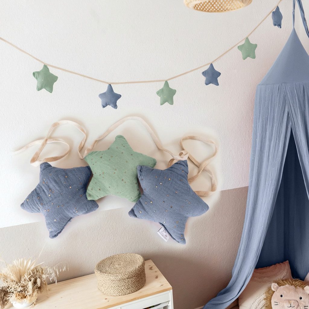 lilimaus Wimpelkette Sternenkette für Kinderzimmer - handgenähte Stoff-Girlande, handgefertigte Stoff-Girlande ca. 300 cm - Wimpel oder Sterne