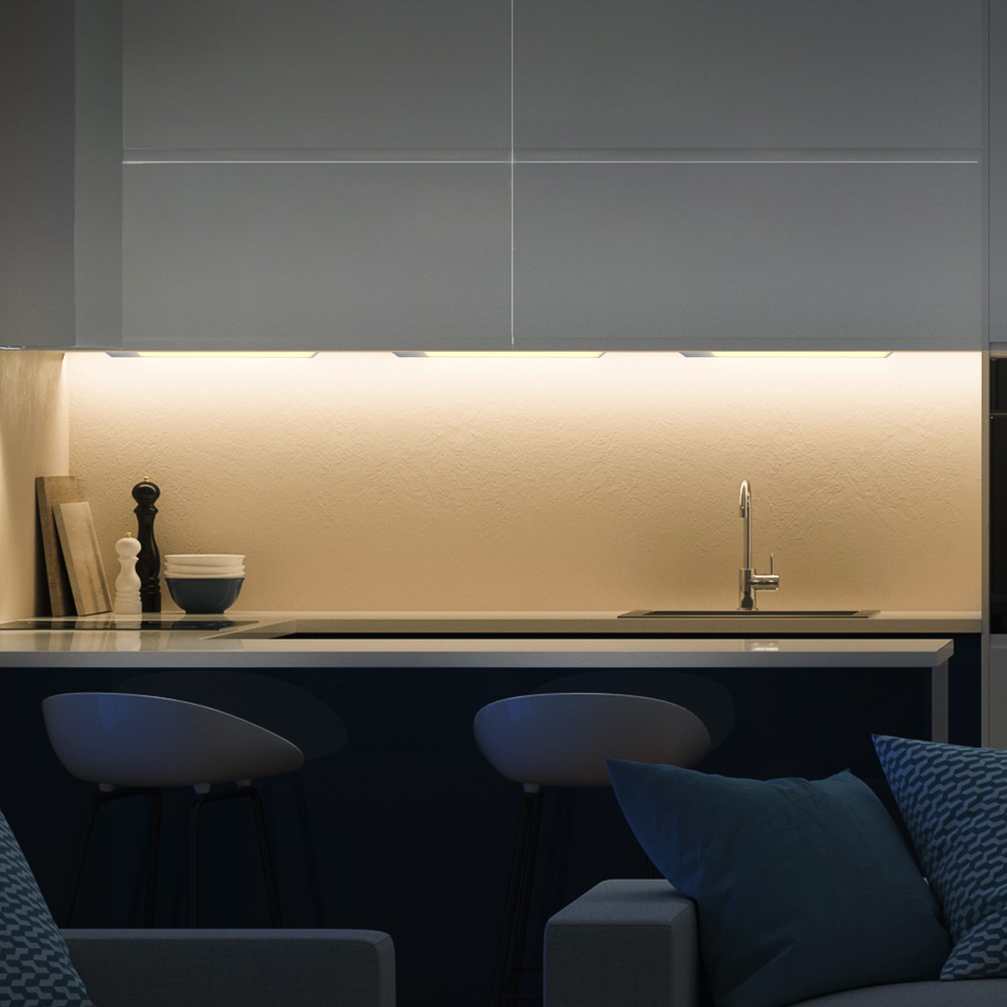 B.K.Licht LED Unterbauleuchte BKL1468 LED Leiste mit Ein-Ausschalter, LED fest integriert, Warmweiß, Unterbauleuchte, 3.000K, 1.100Lm, 57,5x4,9x1,3 cm, Titanfarbig