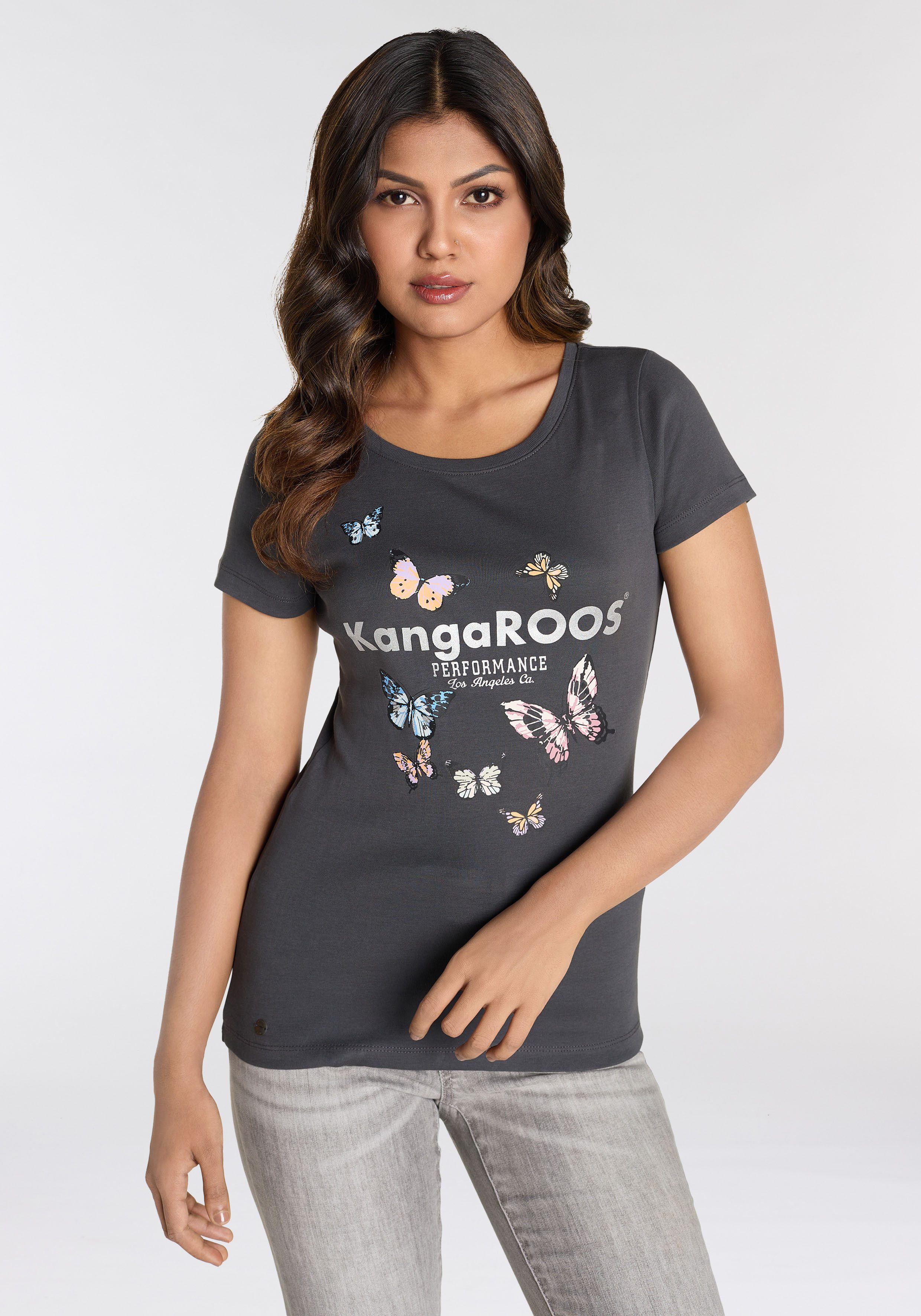 KangaROOS T-Shirt mit filigranem Logodruck & Schmetterlingen - NEUE FARBEN