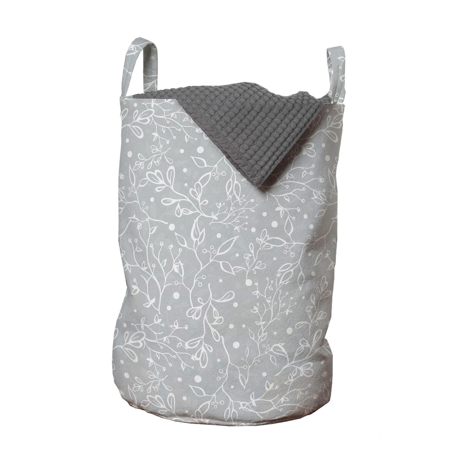 Abakuhaus Wäschesäckchen Wäschekorb mit Griffen Kordelzugverschluss für Waschsalons, Nicht-gerade weiss Blätter Kräuter Tupfen