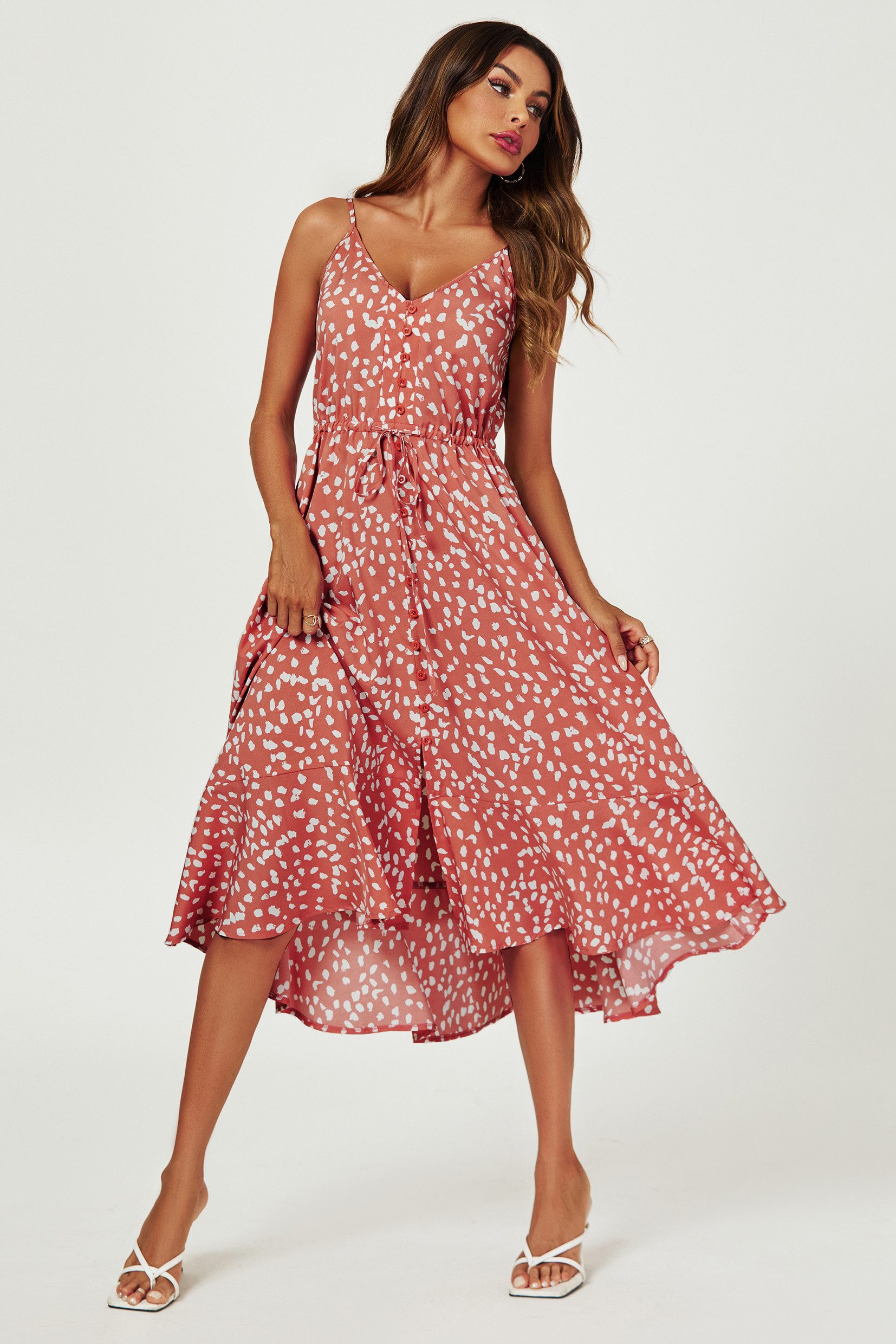 FS Collection Trägerkleid Damen Trägerkleid Midikleid Sommerkleid Print & B günstig online kaufen
