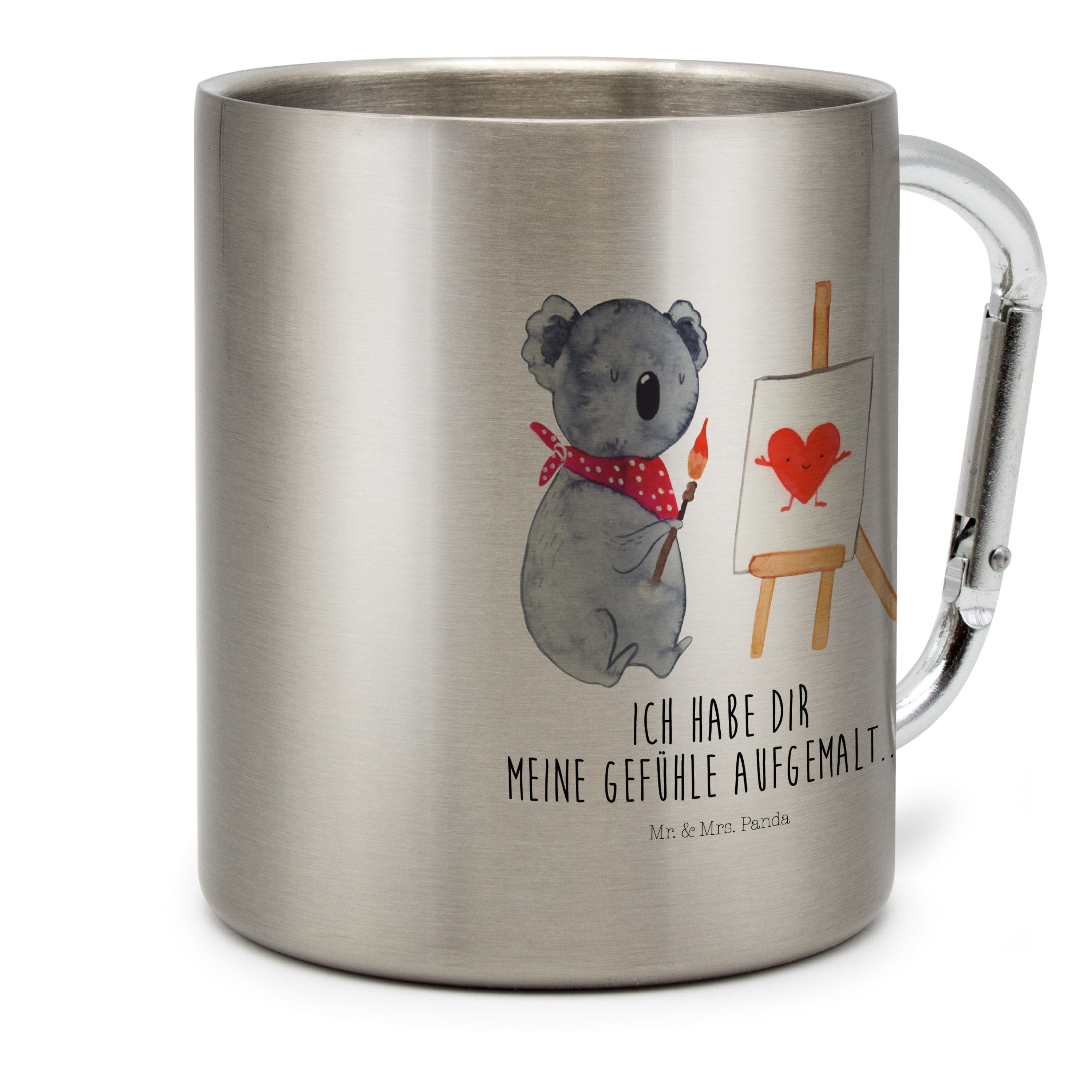 Tasse Edelstahl Tasse, & Koalabär, Mr. Koala - Panda Künstler - Geschenk, Mrs. Outd, Transparent Liebe,