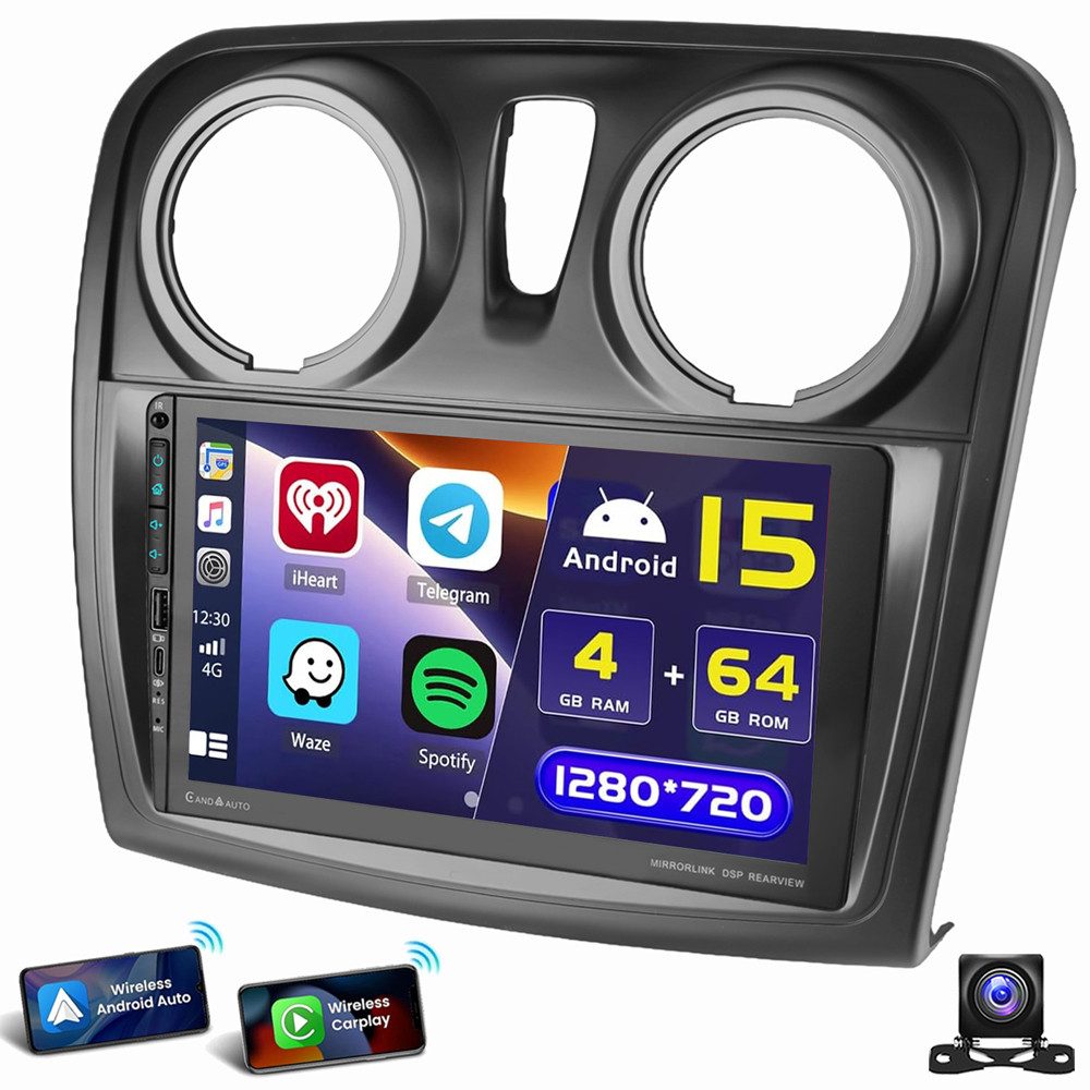 ESSGOO Für Dacia Duster Sandero 2 Logan 2 Dokker Autoradio Mit usb type-c Autoradio (RDS, 4+64GB optional, Digitalradio (DAB), FM, AM, Apple Carplay Android Auto GPS Navi WIFI BT)