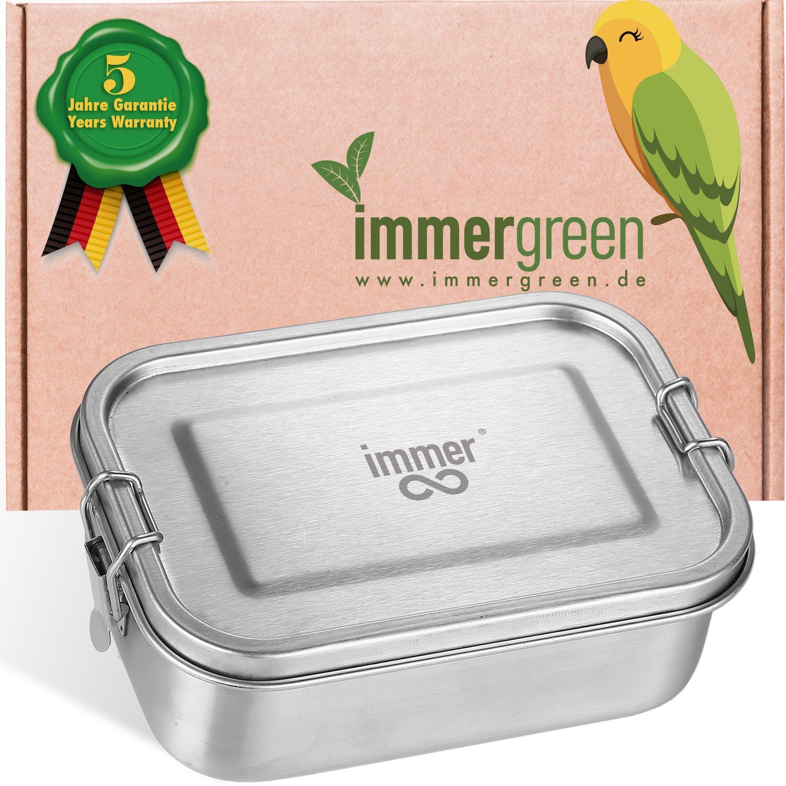 immer Lunchbox Edelstahl Brotdose Bento Box 900 ml - plastikfrei und robust, Edelstahl 18/8