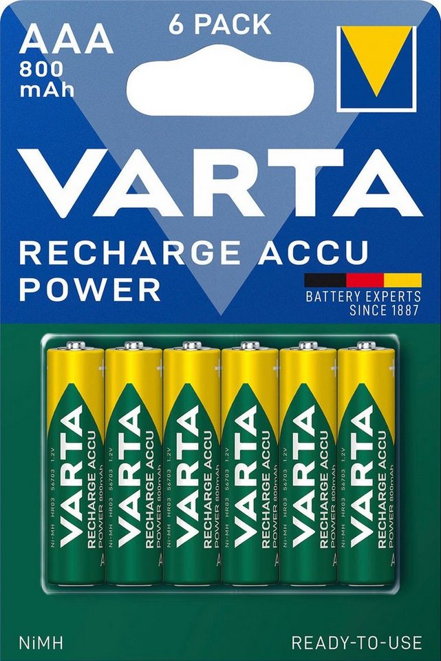 AAA Accu mAh (6 Recharge mAh Micro Recycled 800 VARTA St) Akkupacks 800
