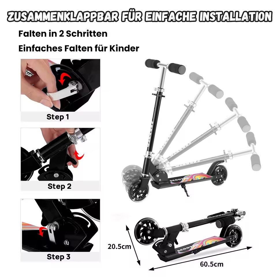 Athlix Tretroller Cityroller für Kinder mit Beleuchtung, Roller faltbar höhenverstellbar, ab 3 Jahren, maximal 50kg Belastung