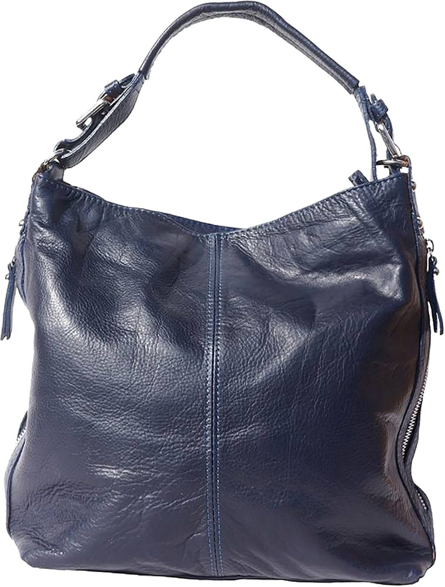 FLORENCE Shopper Florence Hobo Bag Echtleder Handtasche, Damen Tasche aus  Echtleder, Kalbsleder in blau, ca. 35cm Breite, Made-In Italy