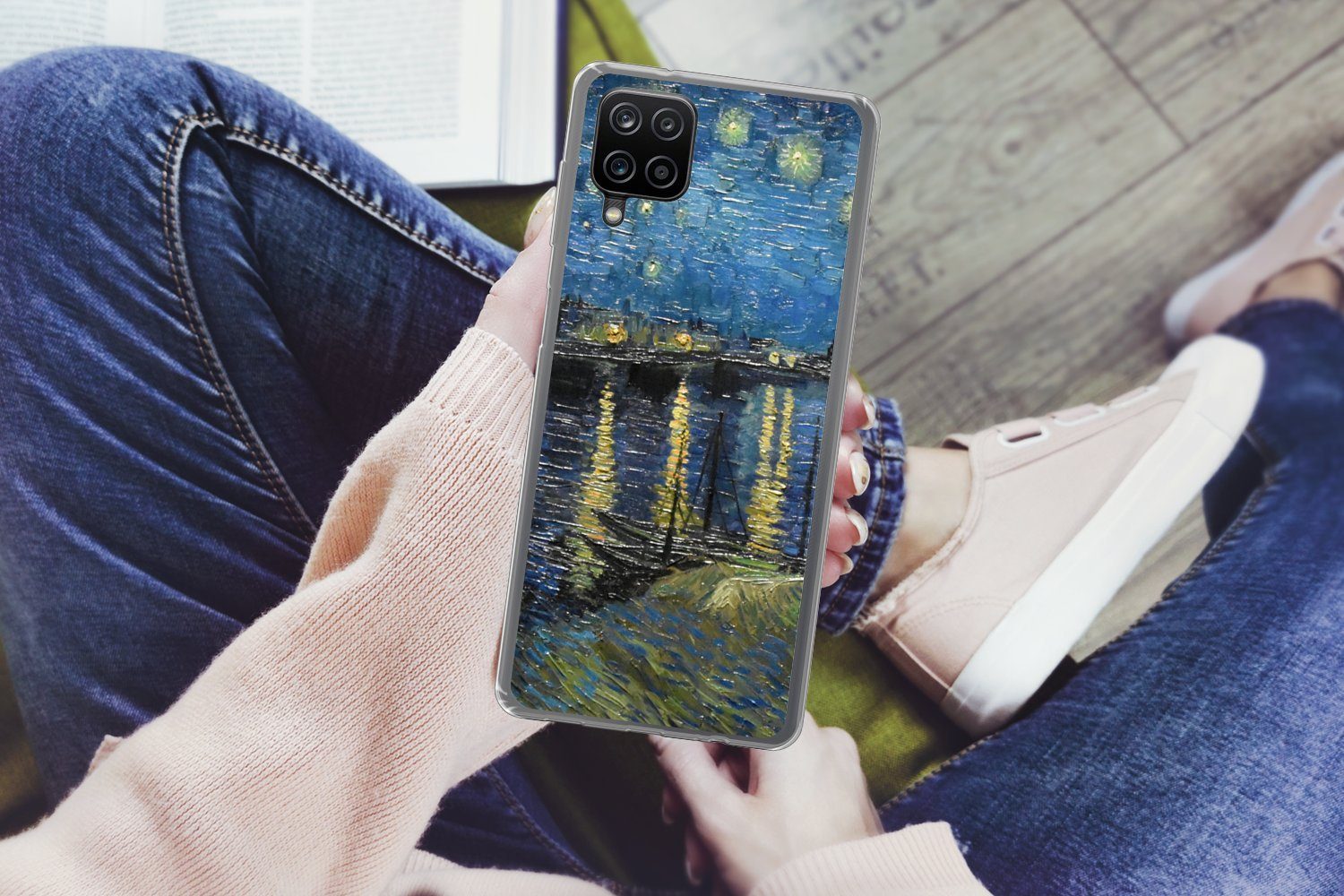 MuchoWow Handyhülle für Samsung Galaxy A12 Sternennacht über der Rhone - Van Gogh - Kunst, Smartphone-Bumper, Print, Handy Schutzhülle Dünn