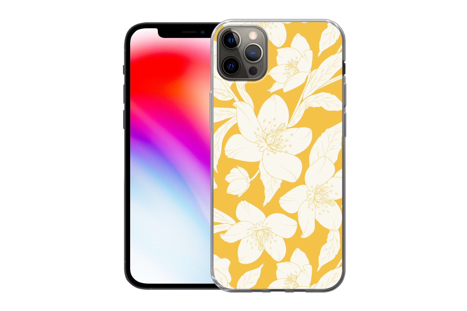 MuchoWow Handyhülle für Apple iPhone 13 Pro Max Blumen - Muster - Gelb - Weiß, Smartphone-Bumper, Print, Handy Schutzhülle Dünn