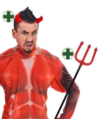 Karneval-Klamotten Teufel-Kostüm Herrenkostüm Teufel Shirt mit Dreizack und Hörner, Männer Kostüm Halloween Karneval