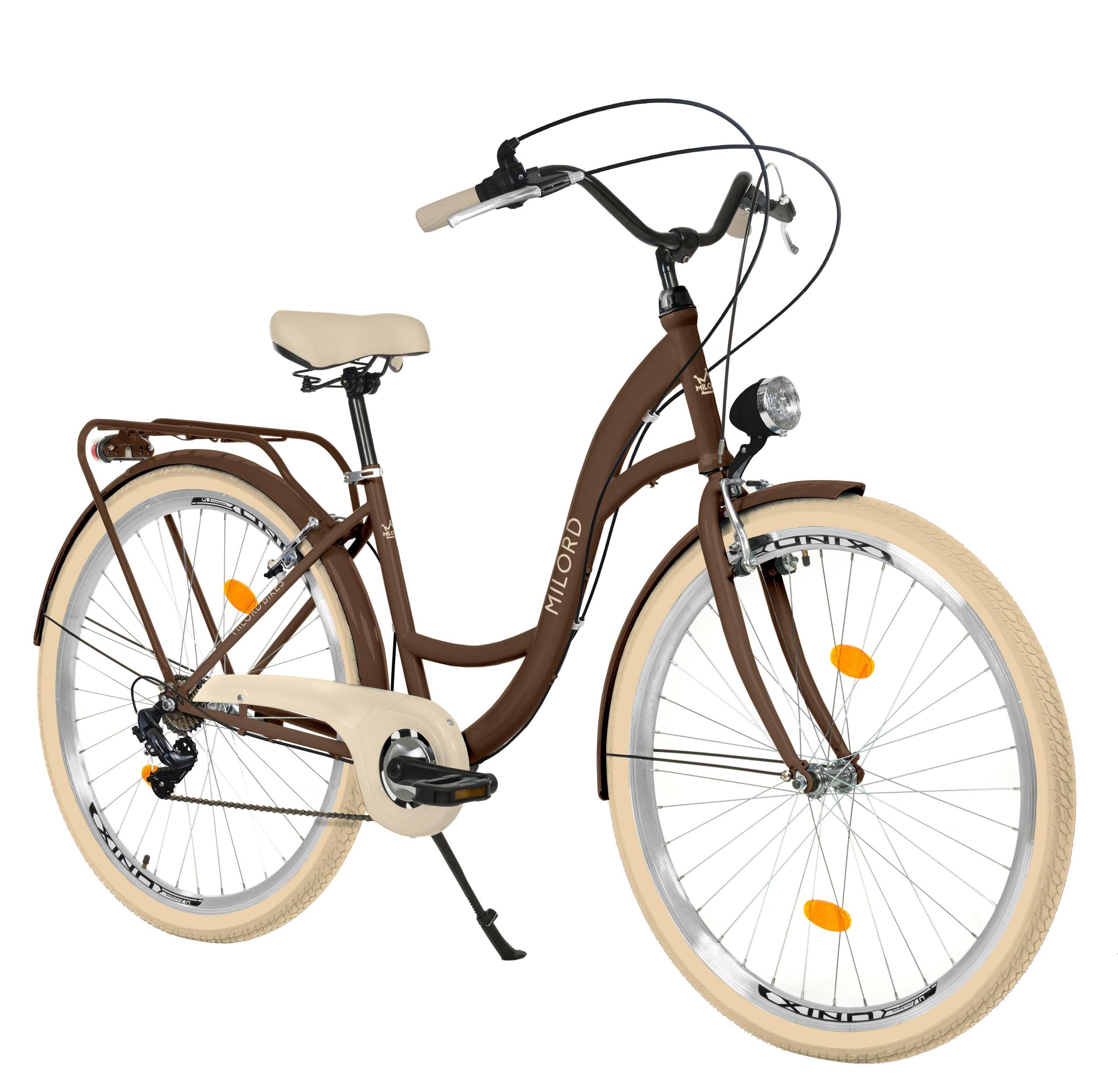 Milord Cityrad Damenfahrrad Citybike Komfort Fahrrad, 26/28 Zoll, 7-Gang Braun, 7 Gang, (Fahrradständer, Gepäckträger, Klingel, Korb, Kotflügel)