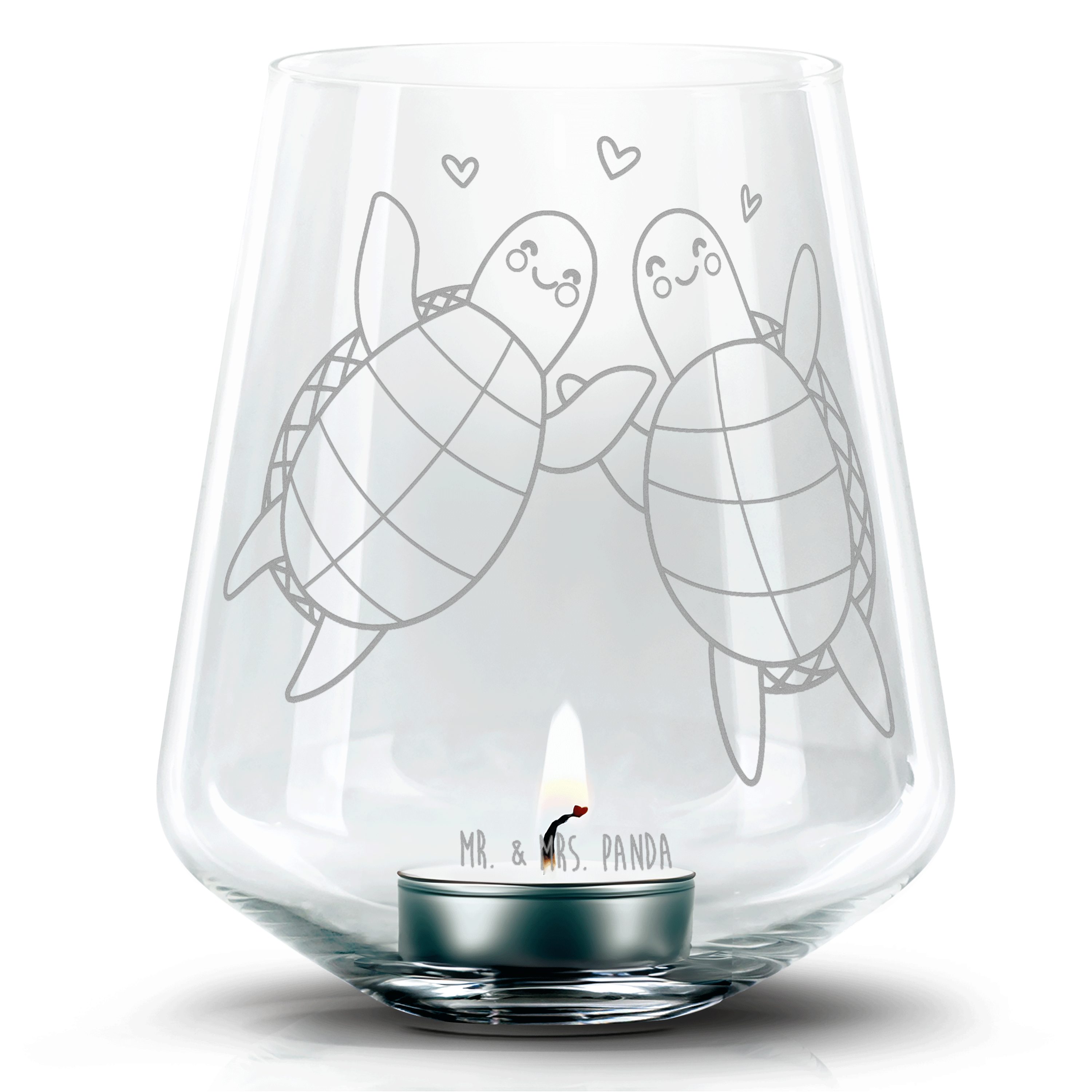 Mr. & Mrs. Panda Windlicht Schildkröten Paar - Transparent - Geschenk, Windlicht Kerze, Teelicht (1 St), Individuelle Gravur